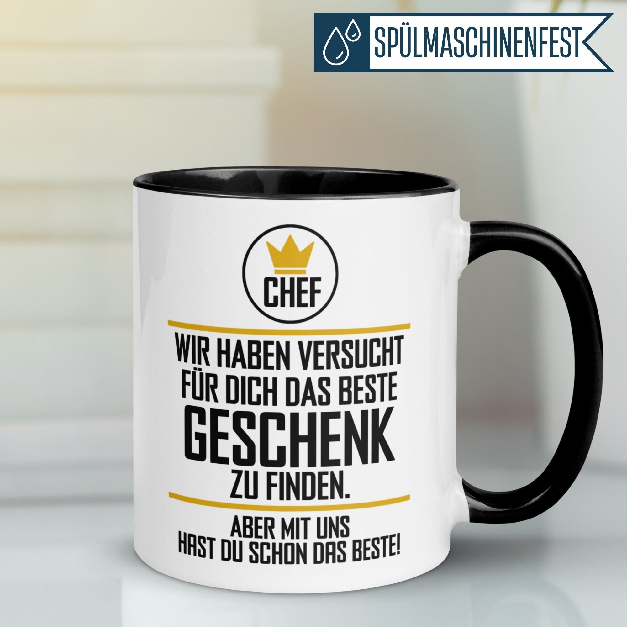 Momentals Tasse Chef mit witzigem Spruch für kreative Geschenke und tägliche Motivation am Arbeitsplatz.