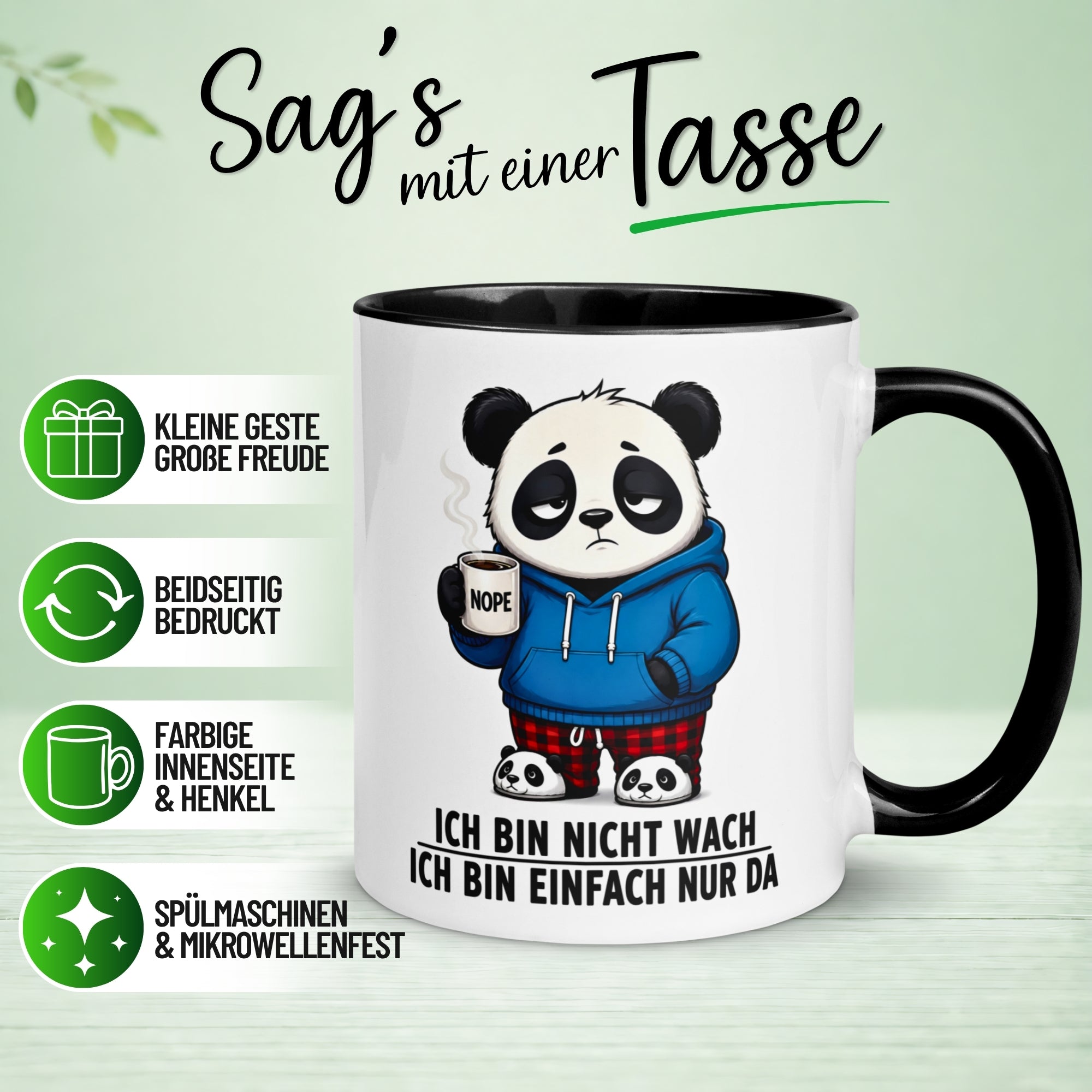 Tasse Panda – „Ich bin nicht wach - Ich bin nur da“ – lustiges Geschenk für Kollegen