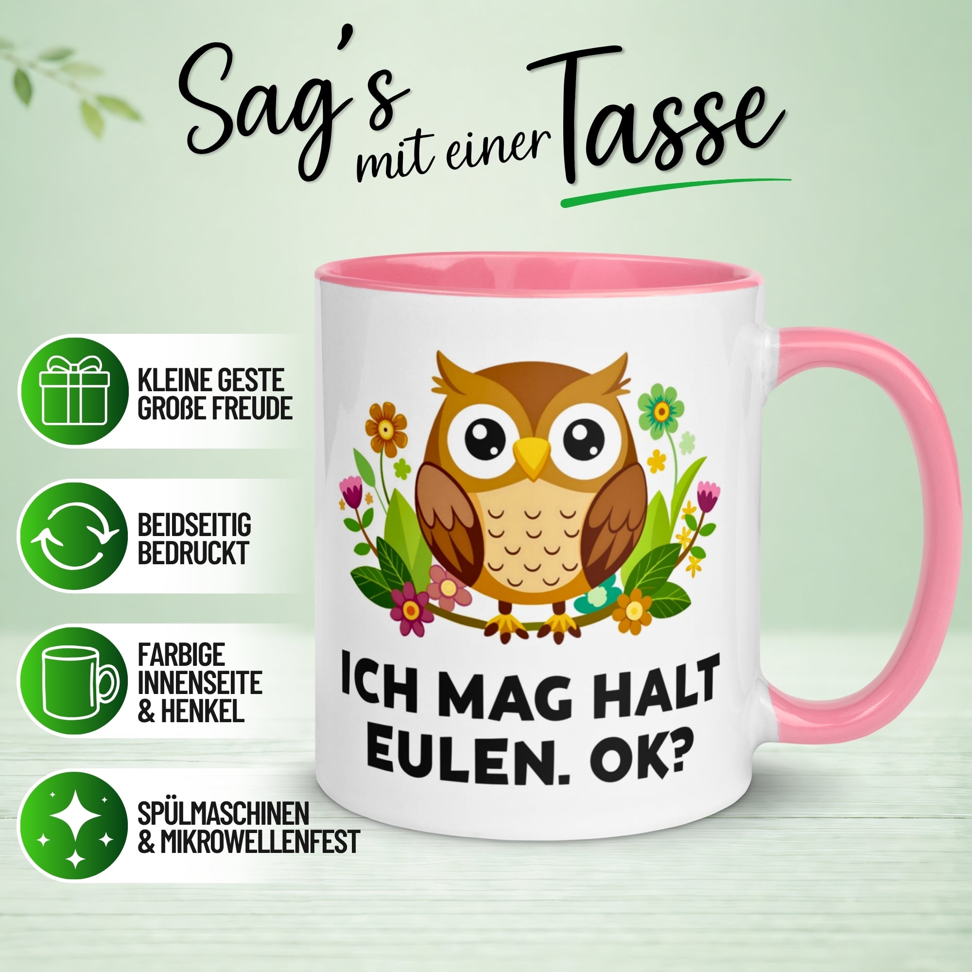 Tasse Eule – „Ich mag halt Eulen - OK“ – lustiger Eulen Geschenk Becher