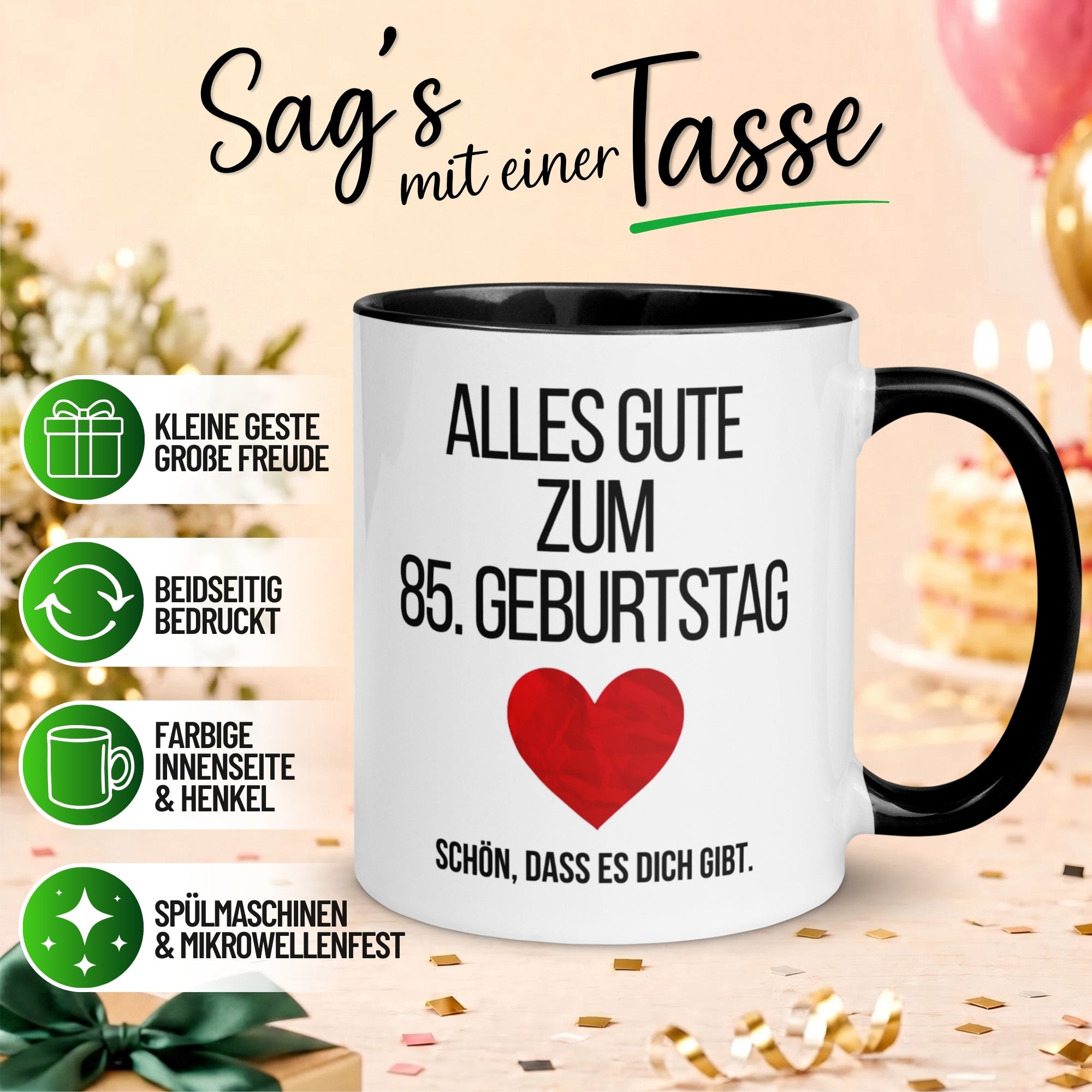 Tasse 85. Geburtstag Mann Frau – „Alles Gute zum Geburtstag“ – Geschenk zum Geburtstag Männer Frauen