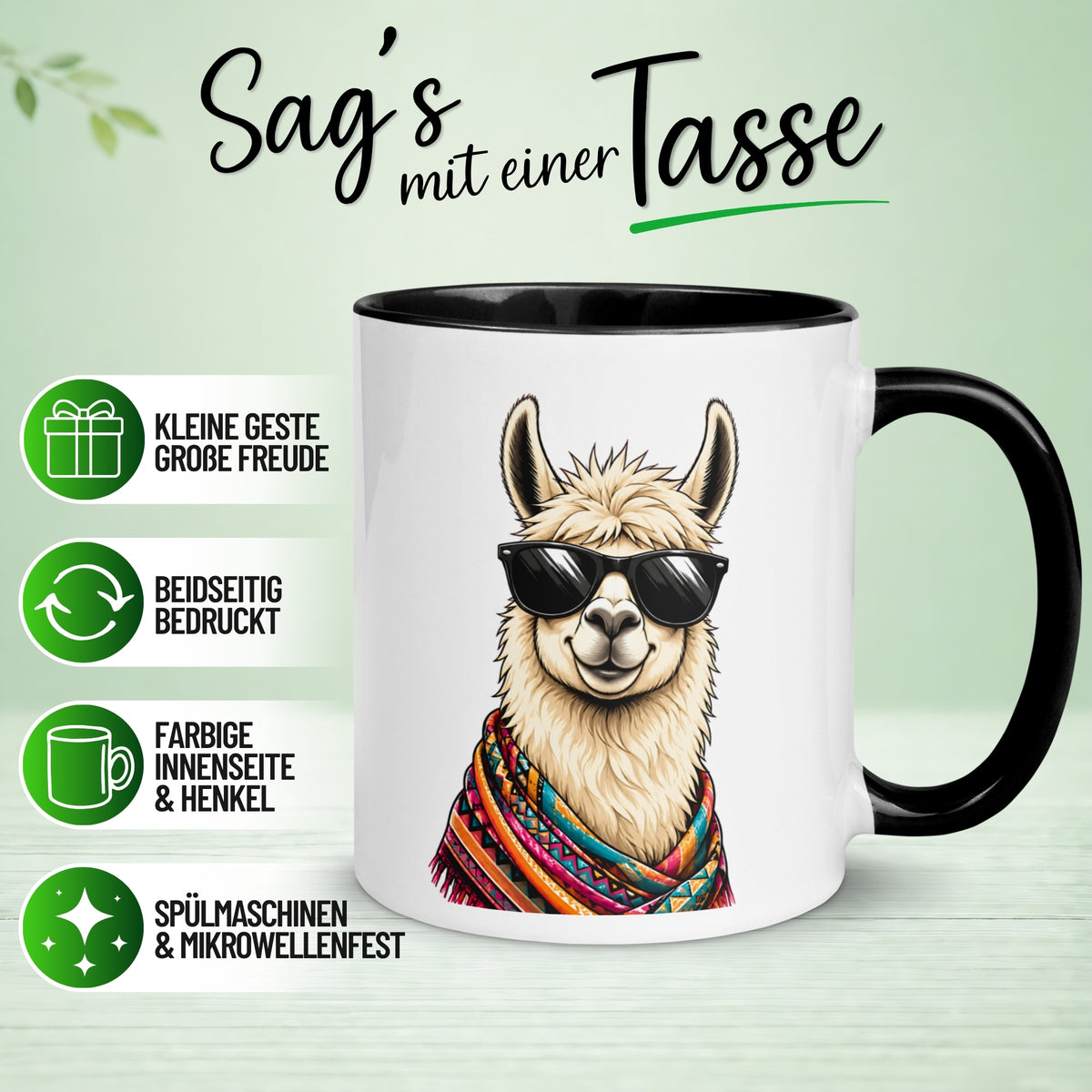 Tasse Lama – „Cooles Lama mit Sonnenbrille“ – lustiger Geschenk Becher
