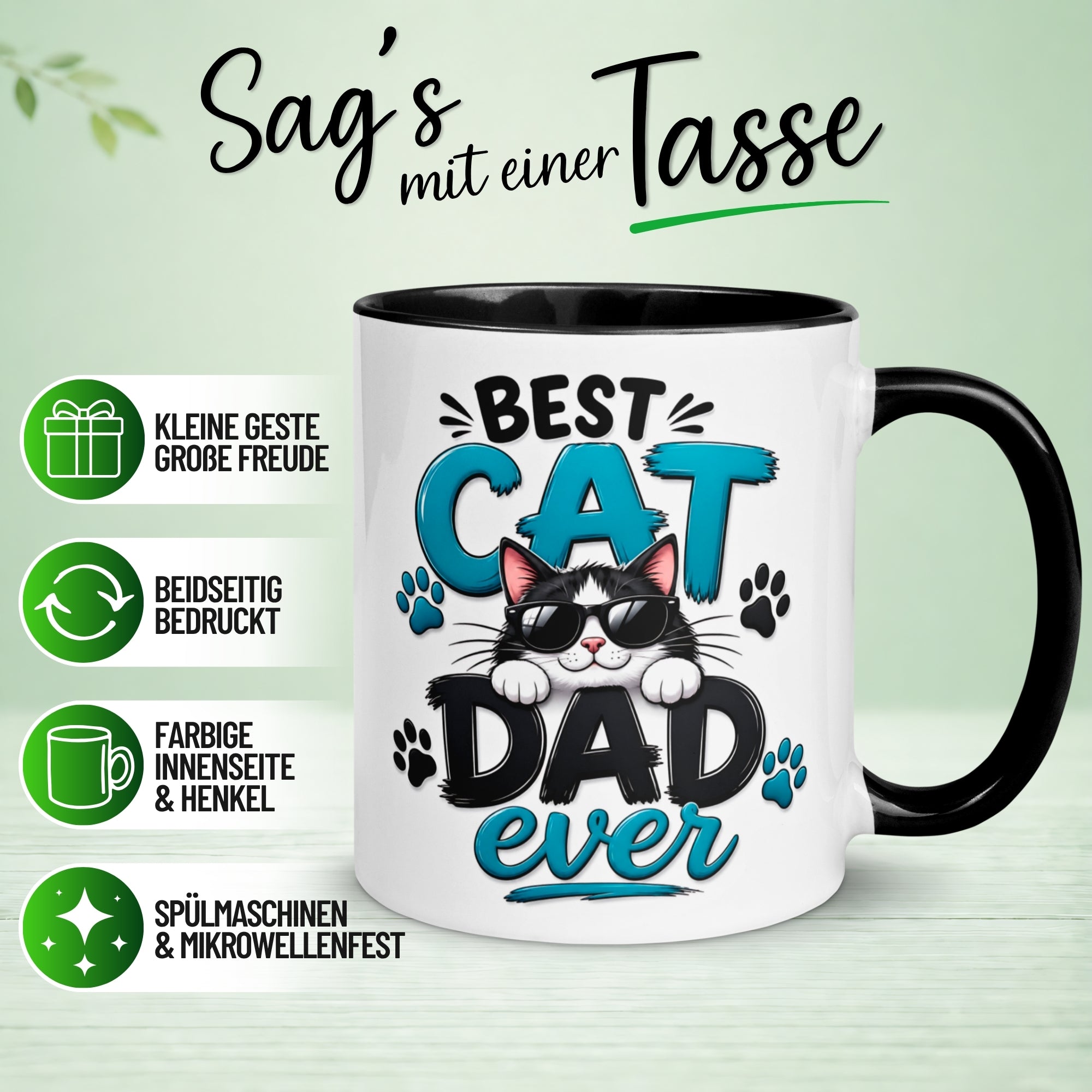 Tasse Katze – „Best Cat Dad ever“ – lustiger Katzen Geschenk Becher für Katzenpapa