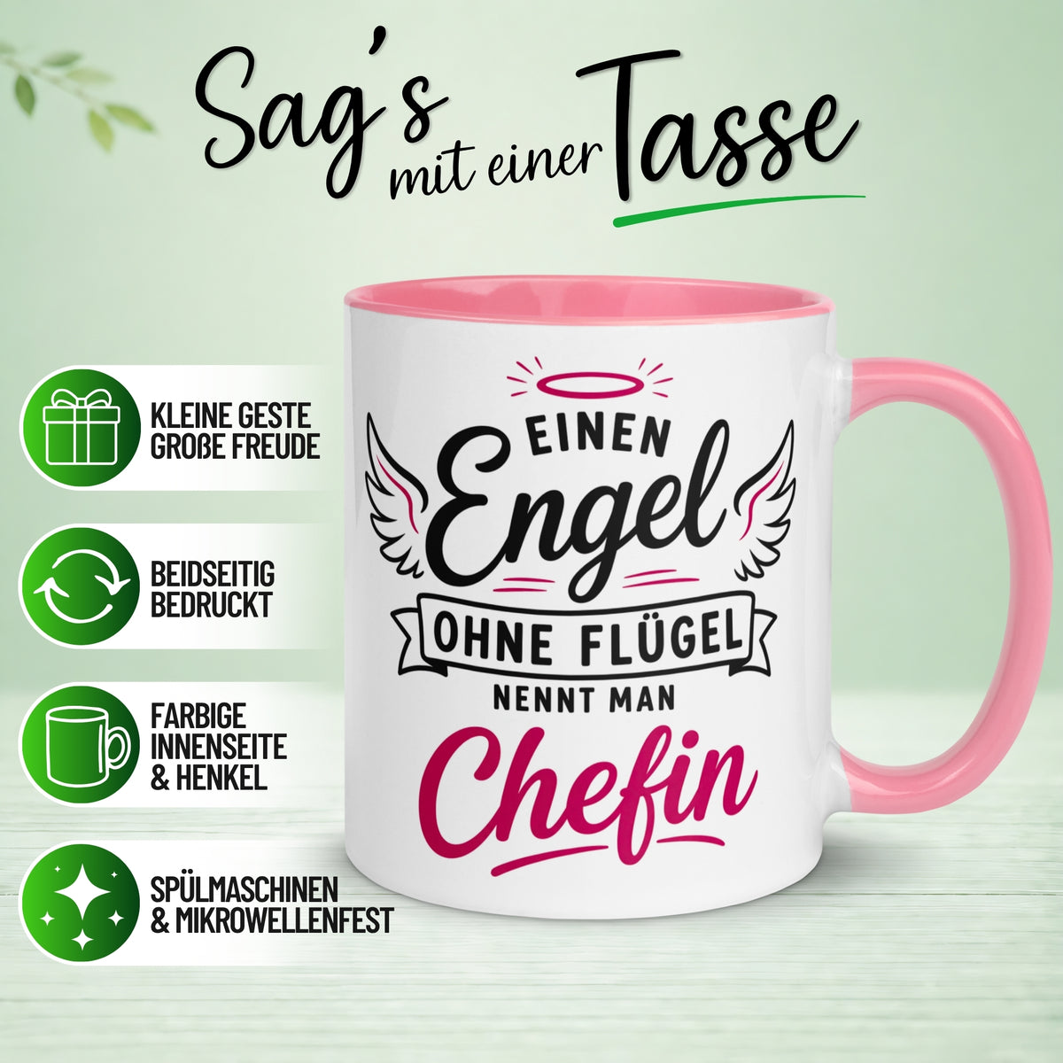 Tasse Chefin – „Einen Engel ohne Flügel nennt man Chefin“ – Abschiedsgeschenk Chefin