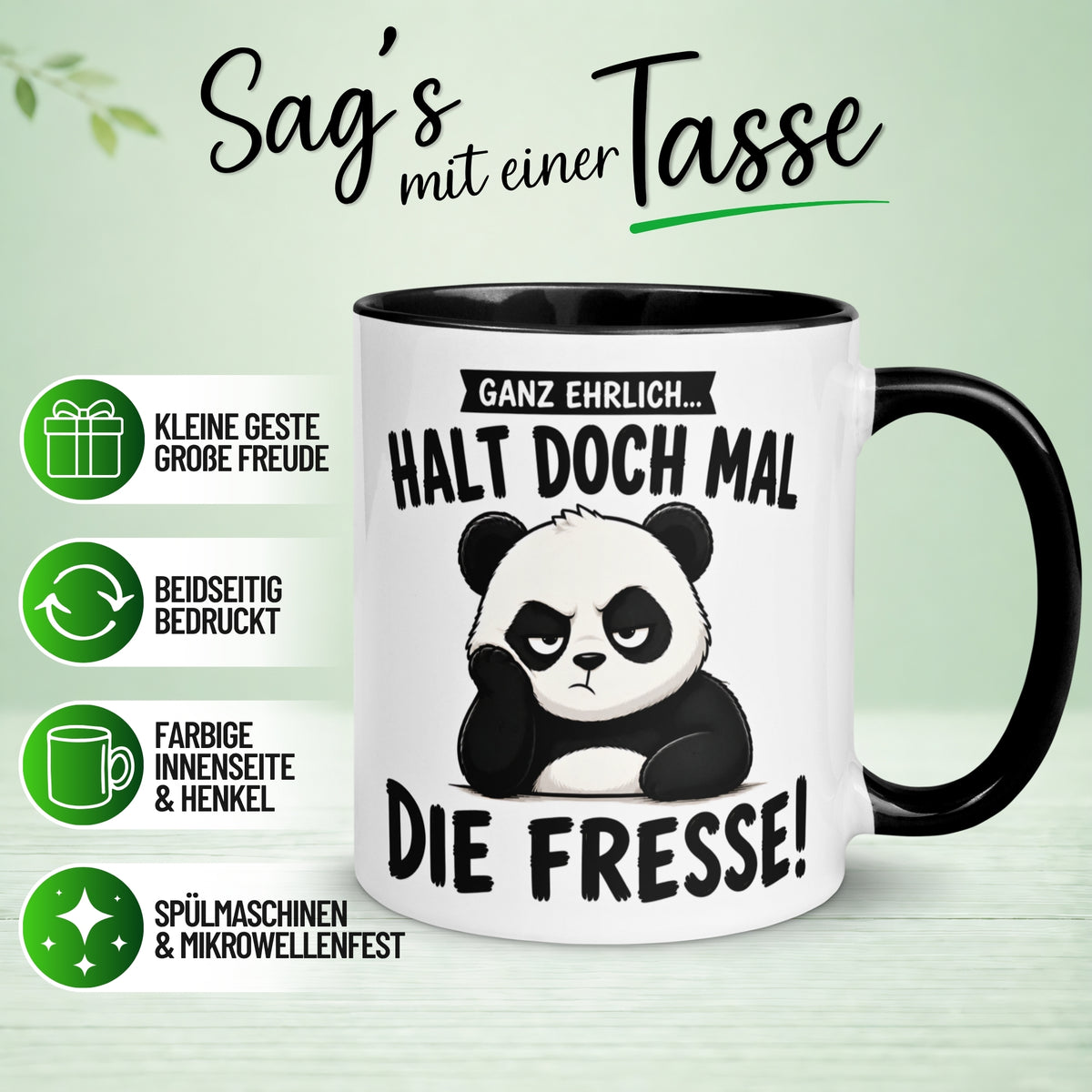 Tasse Panda – „Halt doch mal die Fresse“ – Lustiges Morgenmuffel Geschenk