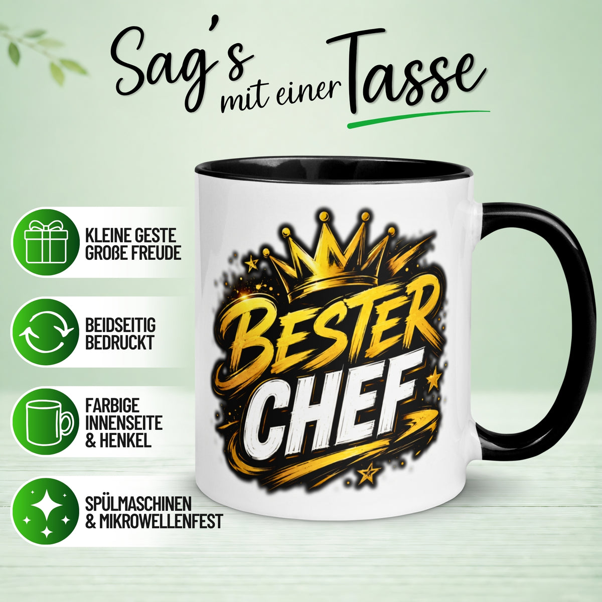 Tasse Chef – „Bester Chef mit goldener Krone“ – Geschenk Becher Bester Chef