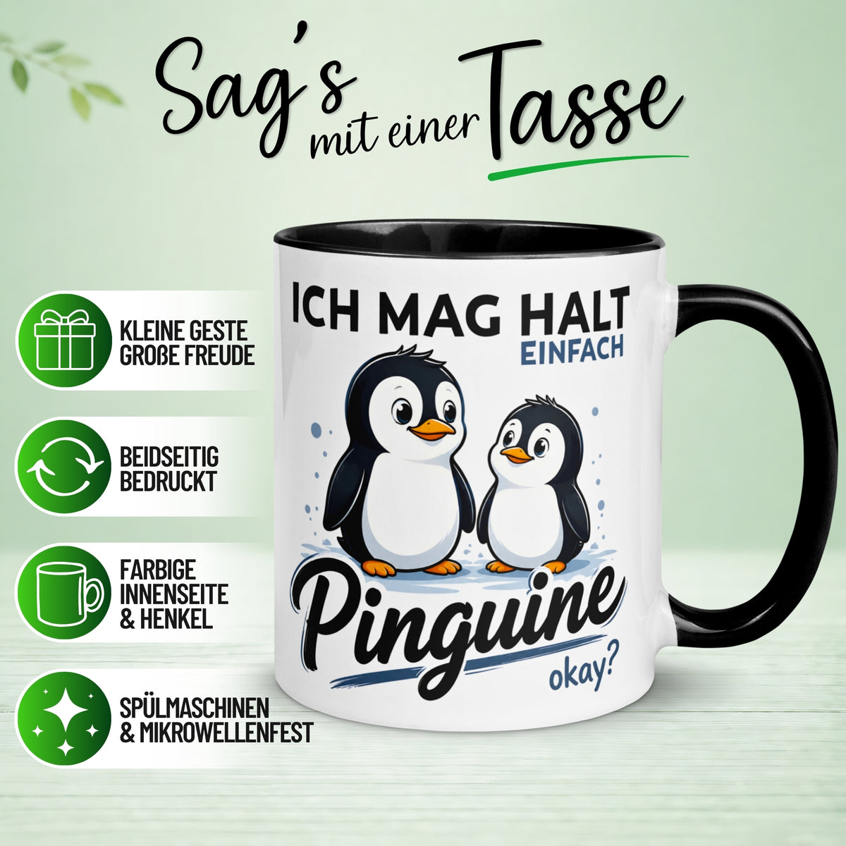 Tasse Pinguin – „Ich mag halt einfach Pinguine - okay“ – lustiger Geschenk Becher