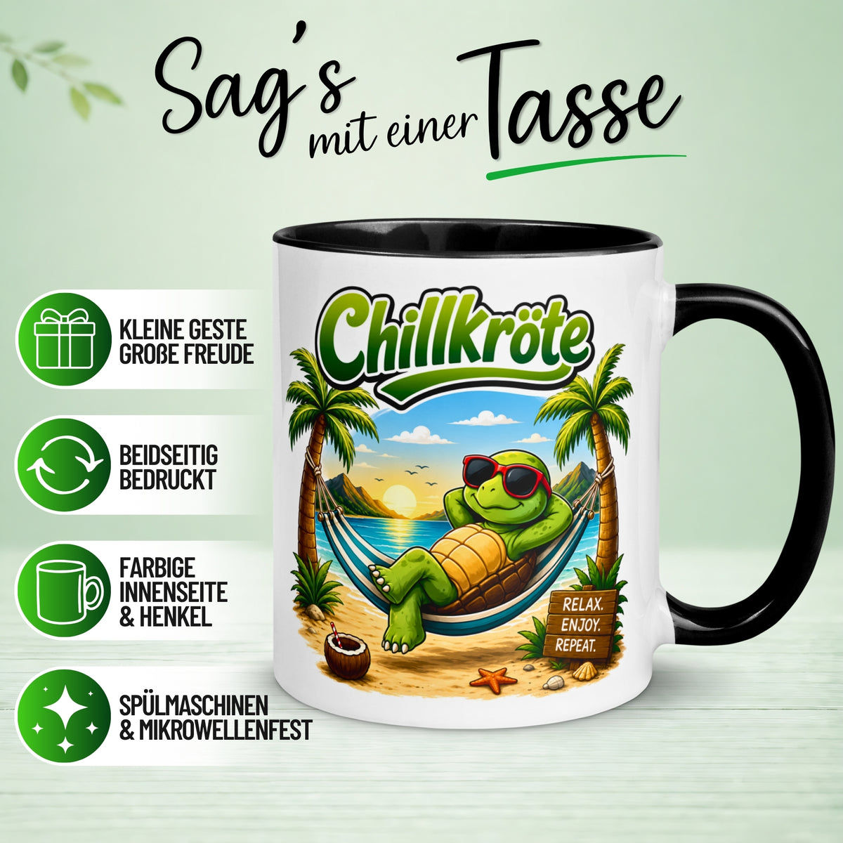 Tasse Schildkröte – „Chillkröte am Strand“ – lustiges Schildkröten Geschenk