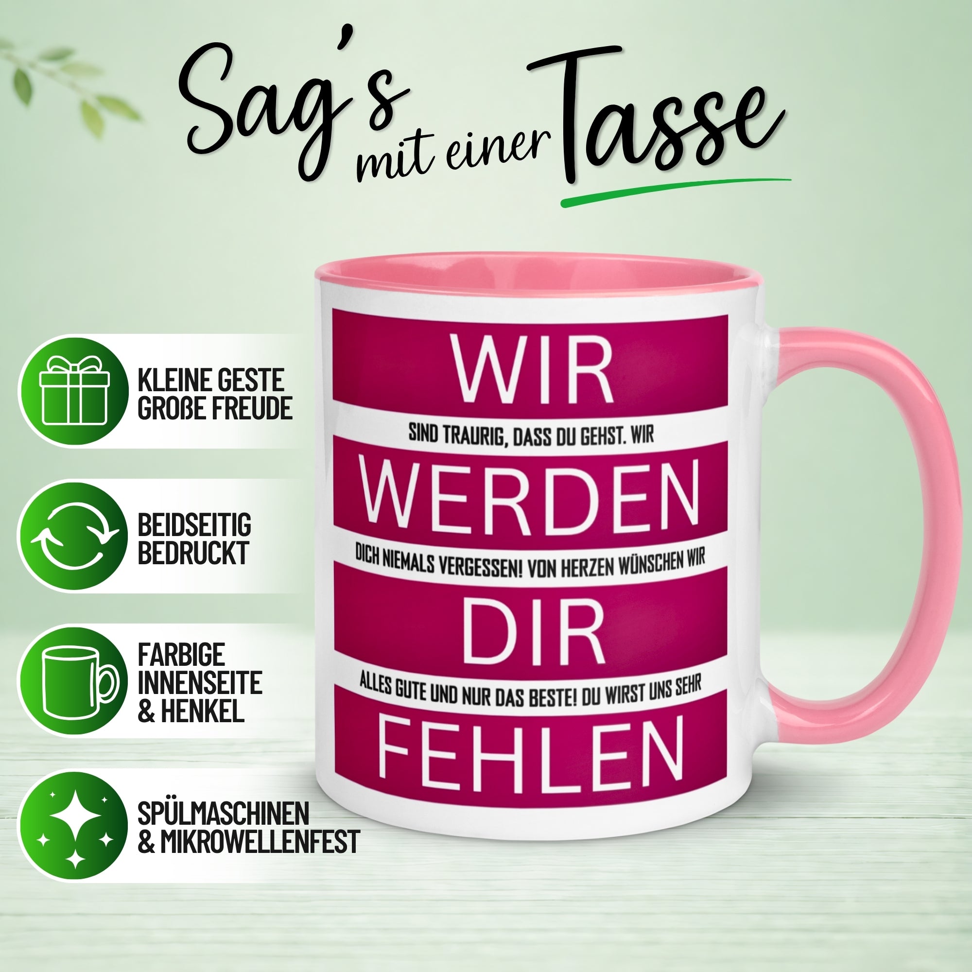 Tasse Abschied – „Wir werden dir fehlen“ – Abschiedsgeschenk Kollegin