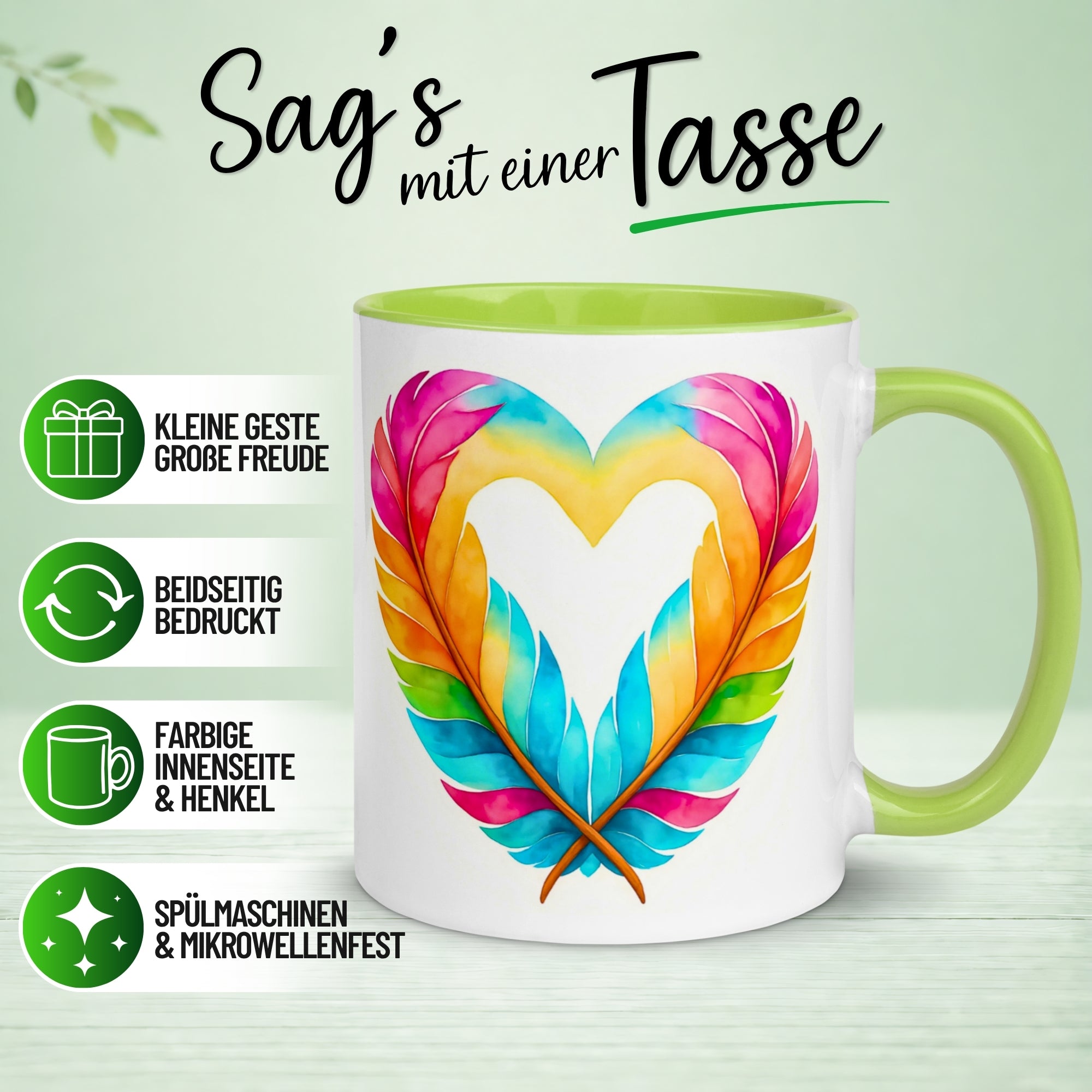 Tasse Liebe – „Herz aus Federn“ – Ich liebe Dich Geschenk Partner Jahrestag Valentinstag