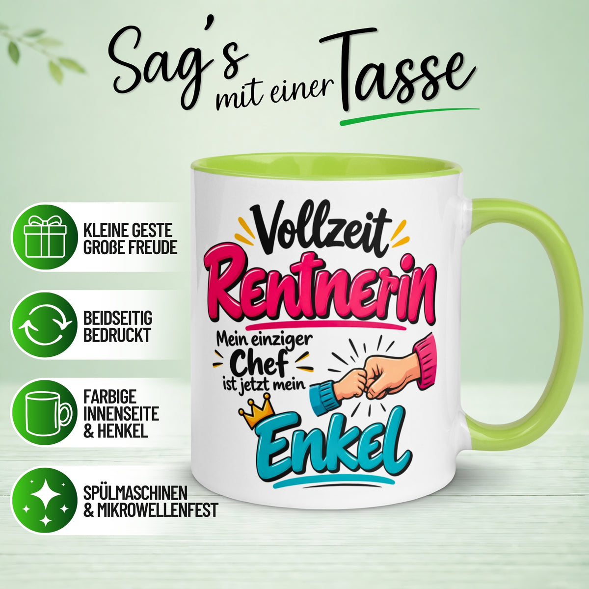Tasse Rentnerin – „Mein einziger Chef ist jetzt mein Enkel“ – Geschenk Rente Frau