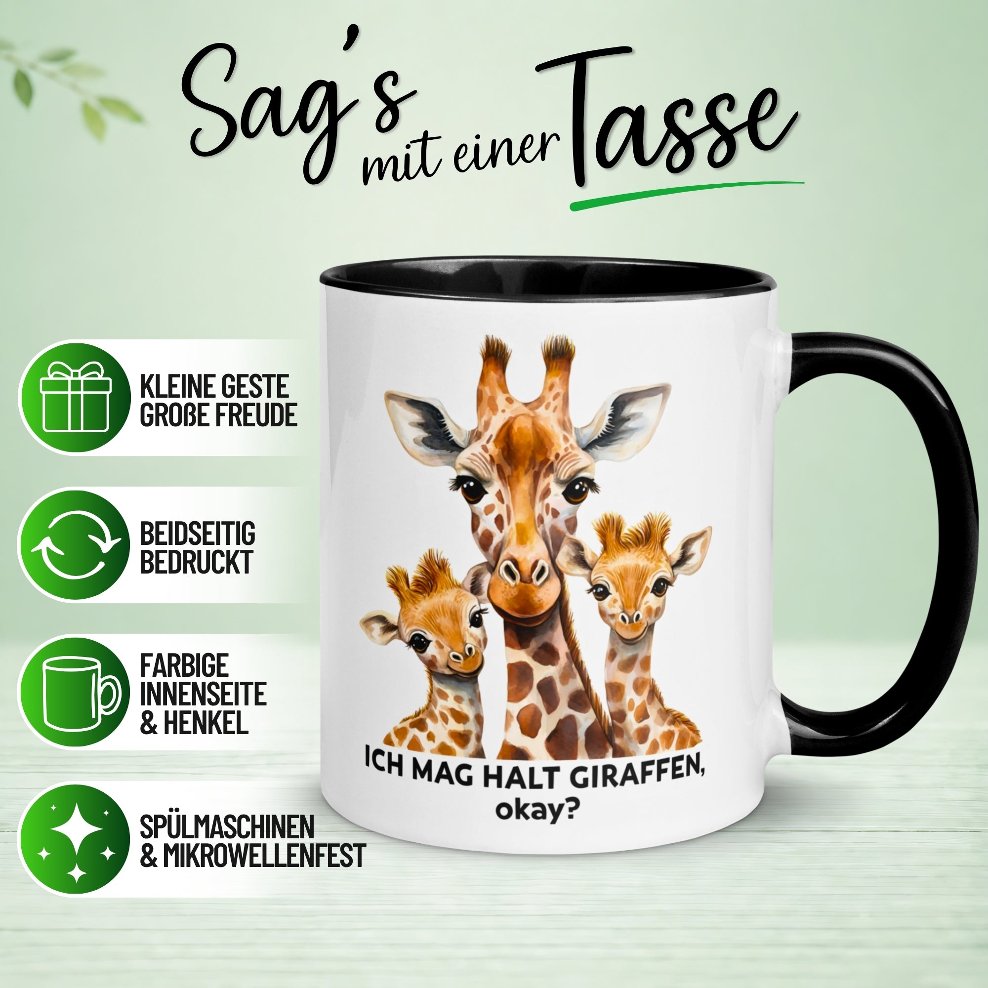 Tasse Giraffe – „Ich mag halt Giraffen - okay“ – lustiger Giraffen Geschenk Becher