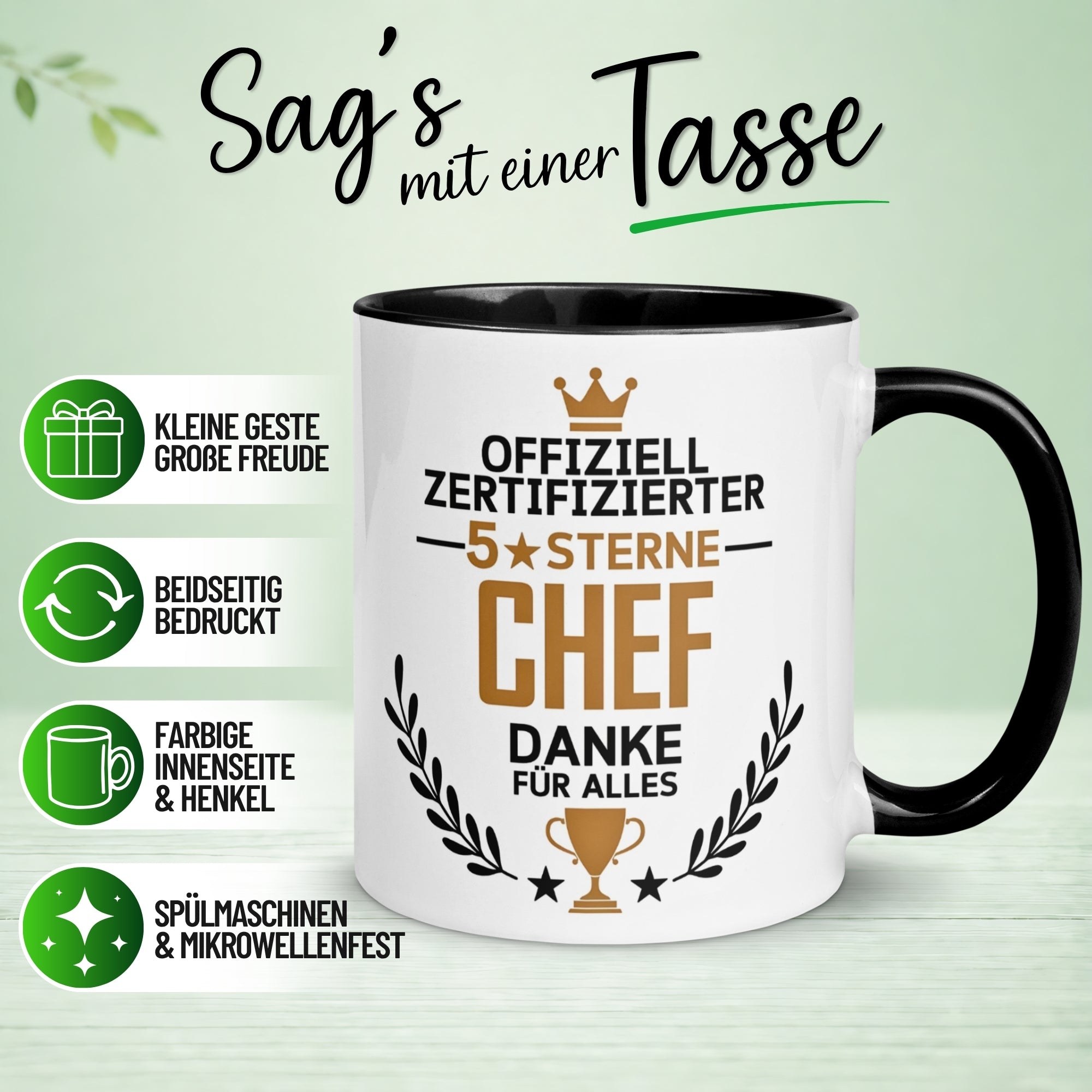 Tasse Chef – „Offiziell Zertifizierter 5 Sterne Chef - Danke für alles“ – Geschenk Becher
