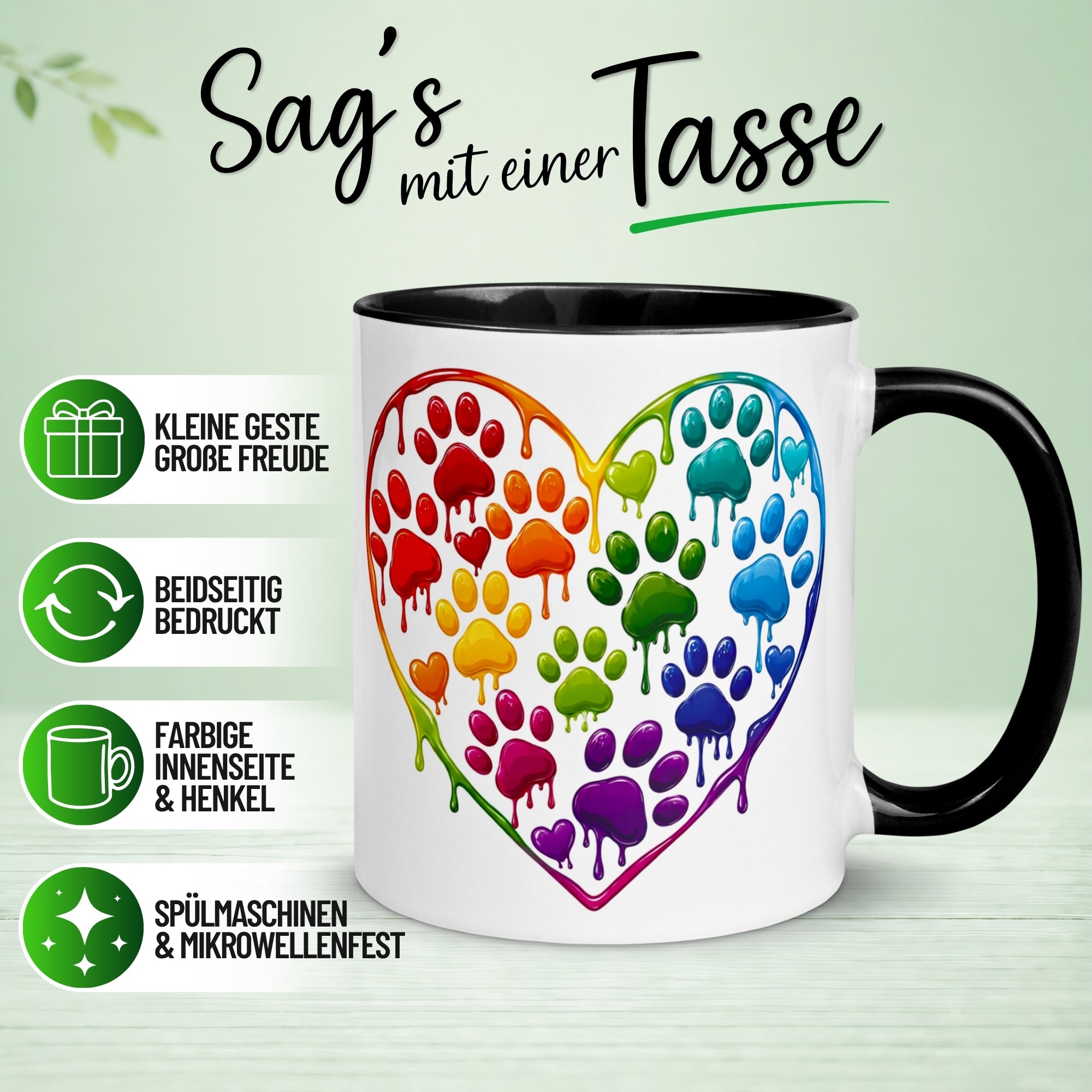 Tasse Katze – „Buntes Herz aus Pfoten“ – lustiger Katzen Pfoten Geschenk Becher