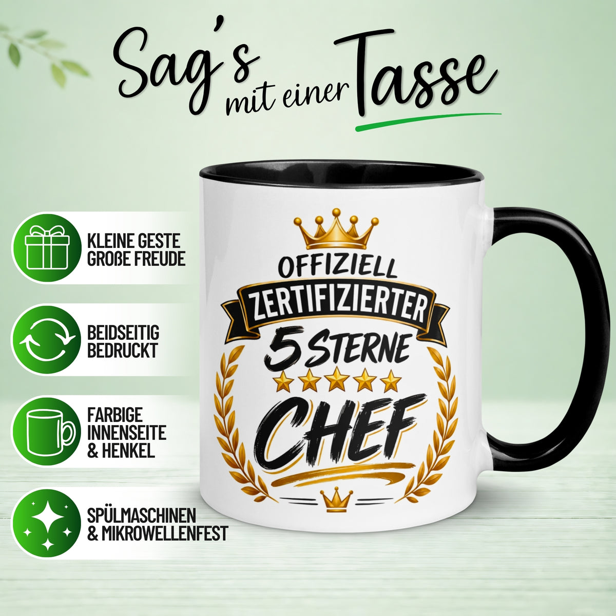 Tasse Chef – „Offiziell Zertifizierte 5 Sterne“ – Geschenk Becher Bester Chef
