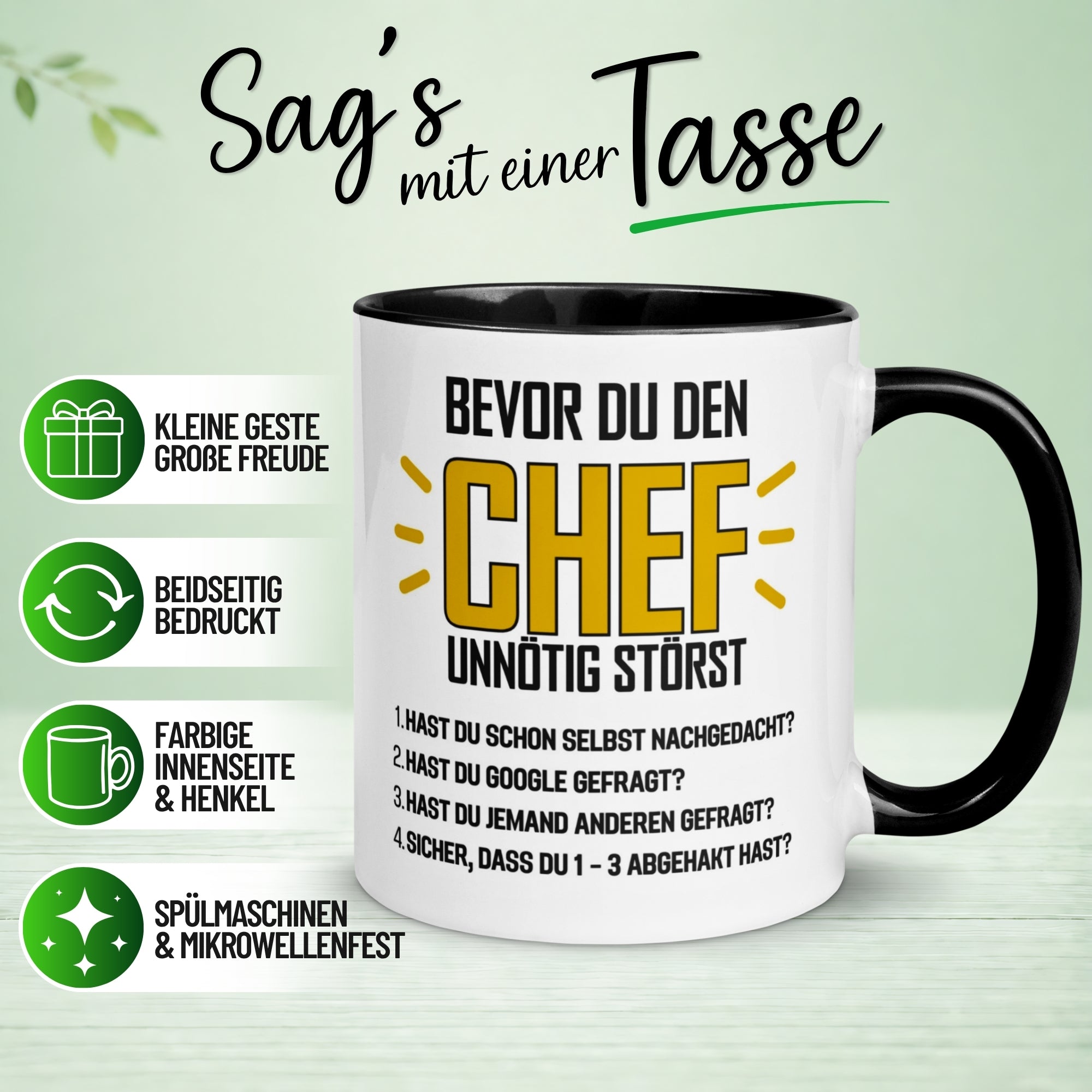 Tasse Chef – „Bevor du den Chef unnötig störst“ – Geschenk Becher Bester Chef