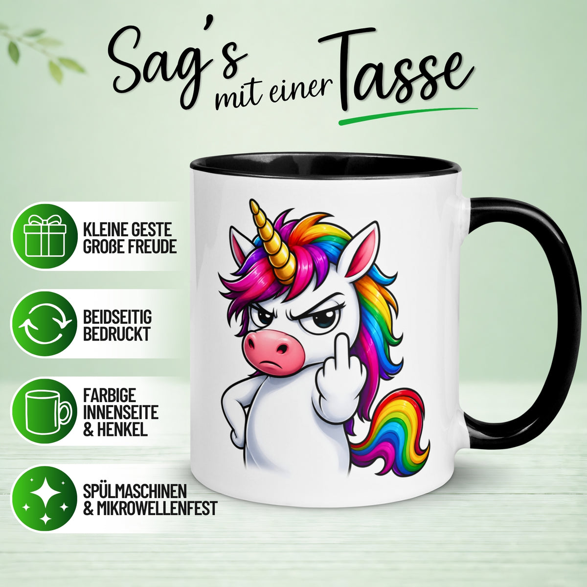 Tasse Einhorn – „Schlechte Laune mit Mittelfinger“ – Morgenmuffel Geschenk