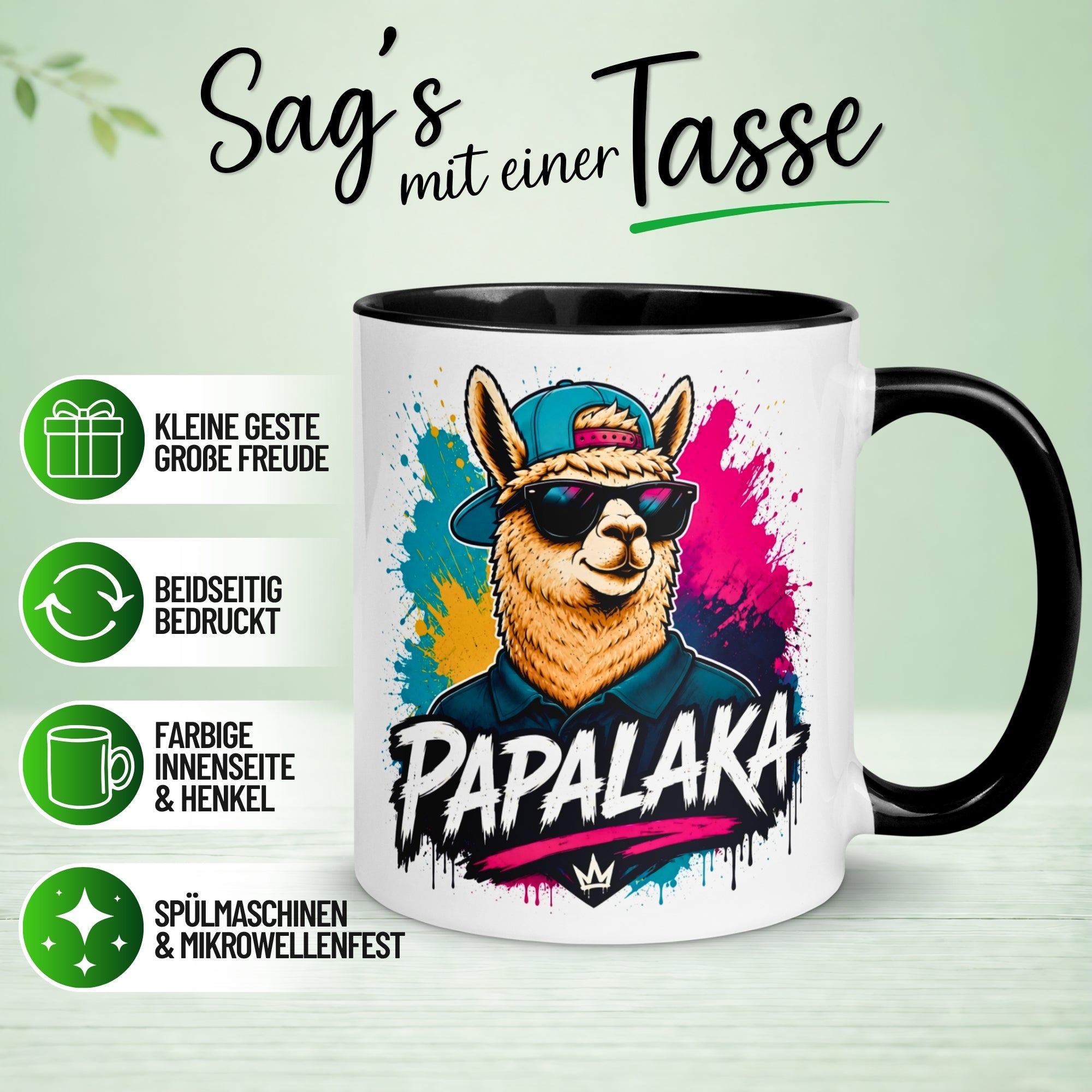 Tasse Alpaka – „PAPALAKA“ – lustiger Geschenk Becher für Papa