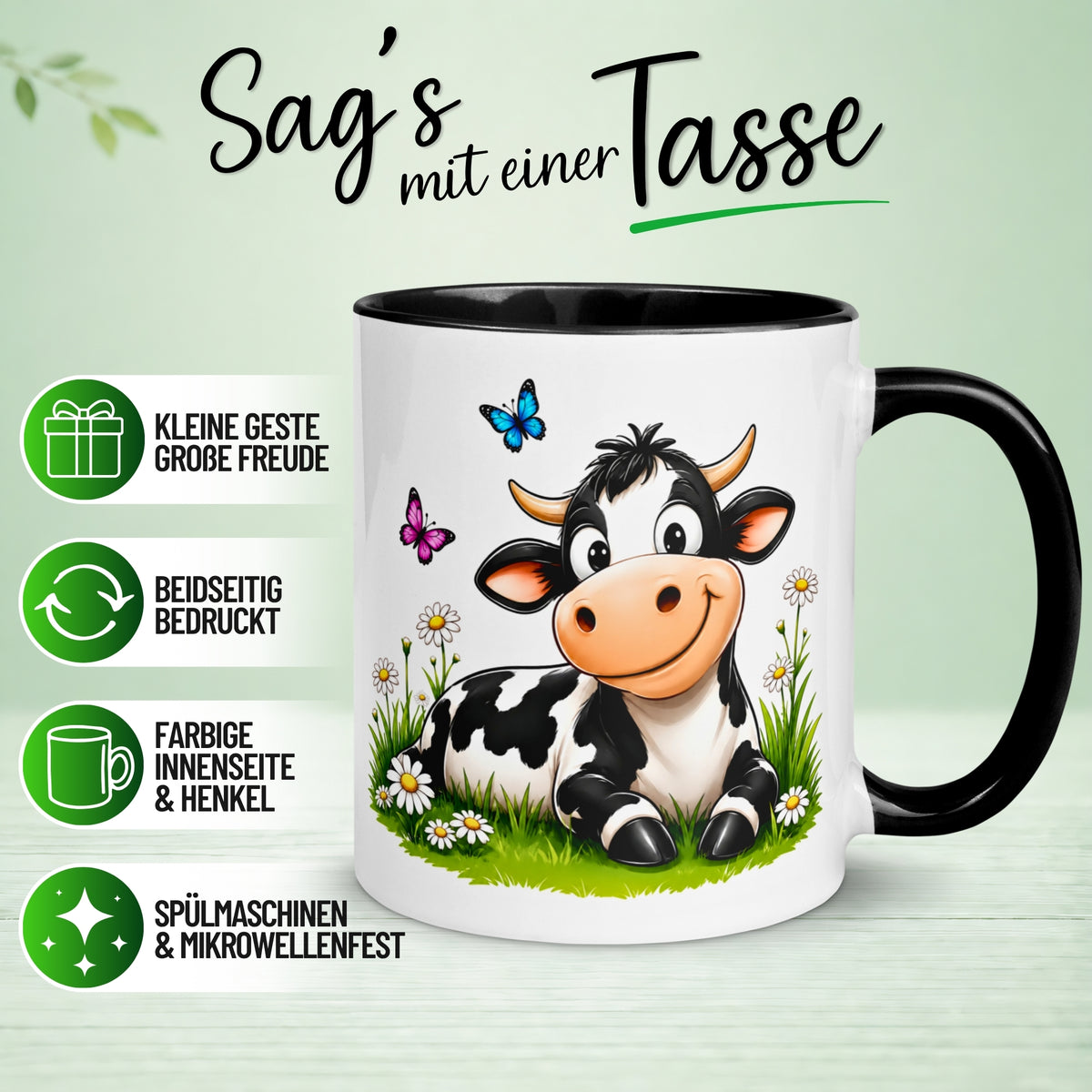 Tasse Kuh – „Süße Kuh auf der Wiese“ – Geschenk Becher für Landwirte