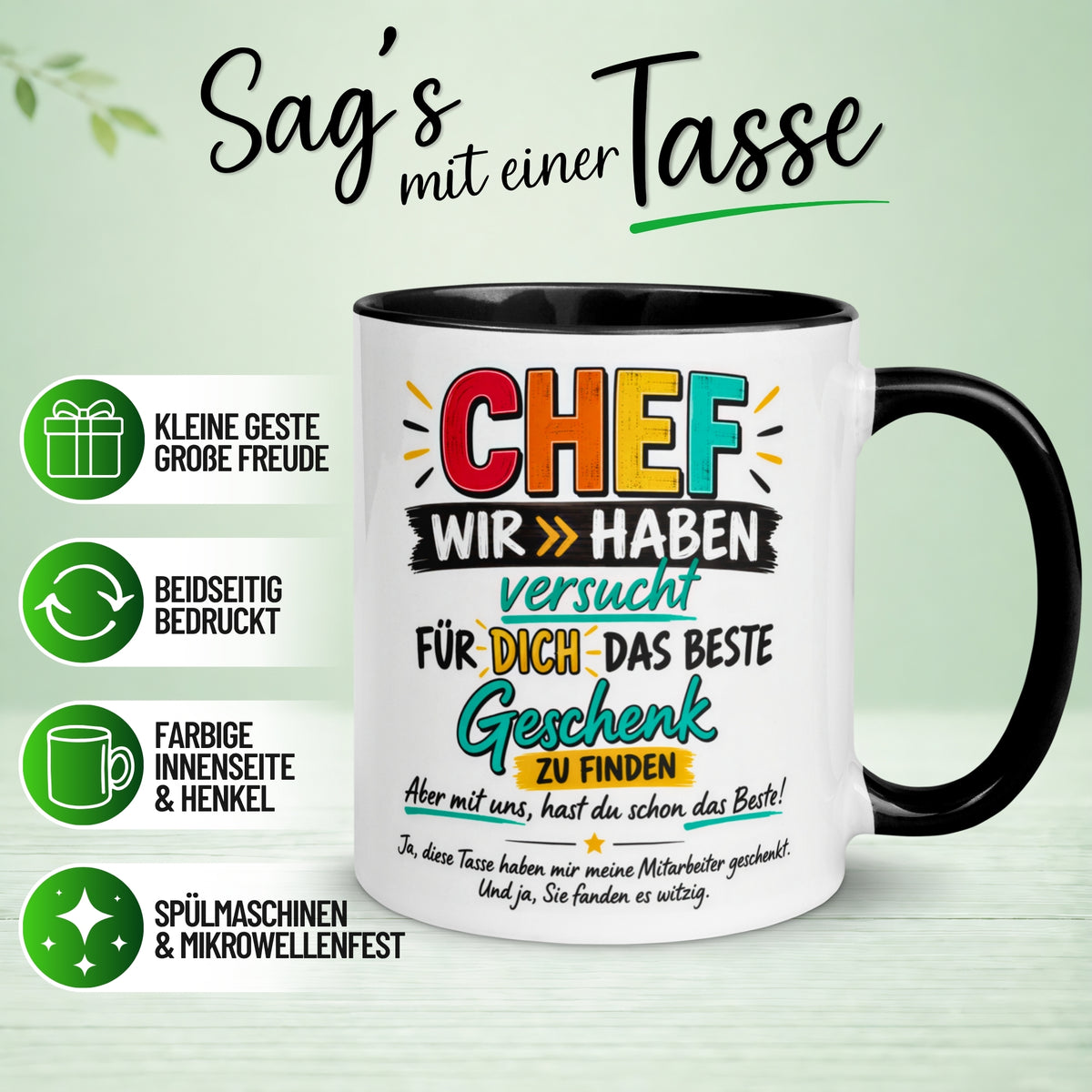 Tasse Chef – „Für dich das beste Geschenk“ – Kaffeetasse Bester Chef