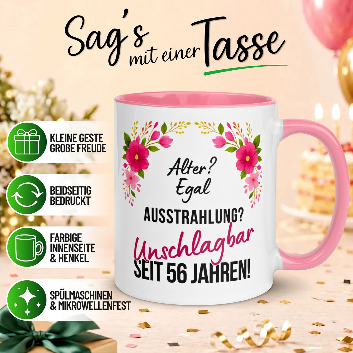 Tasse 56. Geburtstag Frau – „Ausstrahlung Unschlagbar seit 56 Jahren“ – Geschenk zum Geburtstag Frauen
