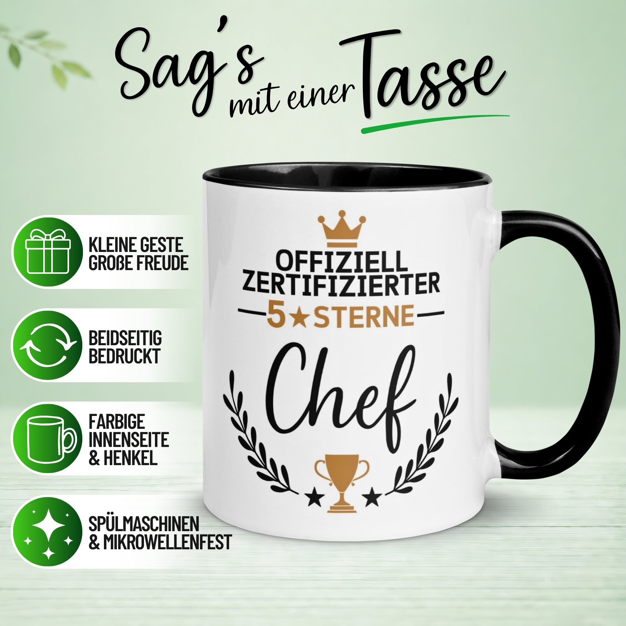 Tasse Chef – „Offiziell Zertifizierte 5 Sterne“ – Geschenk Becher Bester Chef