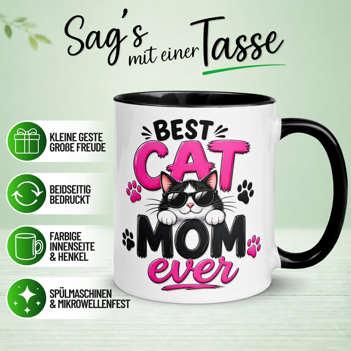 Tasse Katze – „Best Cat Mom ever“ – lustiger Katzen Geschenk Becher für Katzenmama