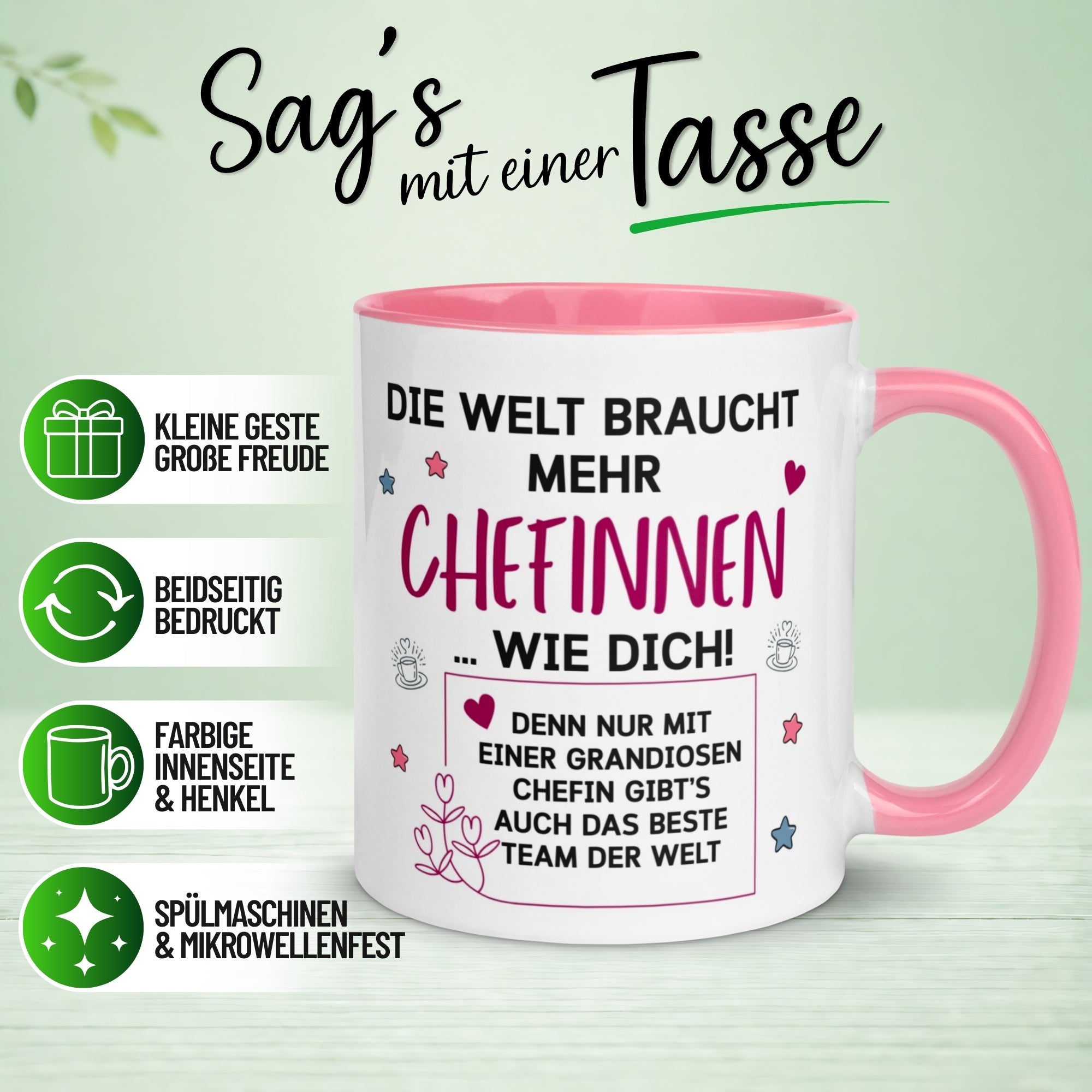 Tasse Chefin – „Die Welt braucht mehr Chefinnen wie Dich“ – Teamleiterin Geschenk Becher