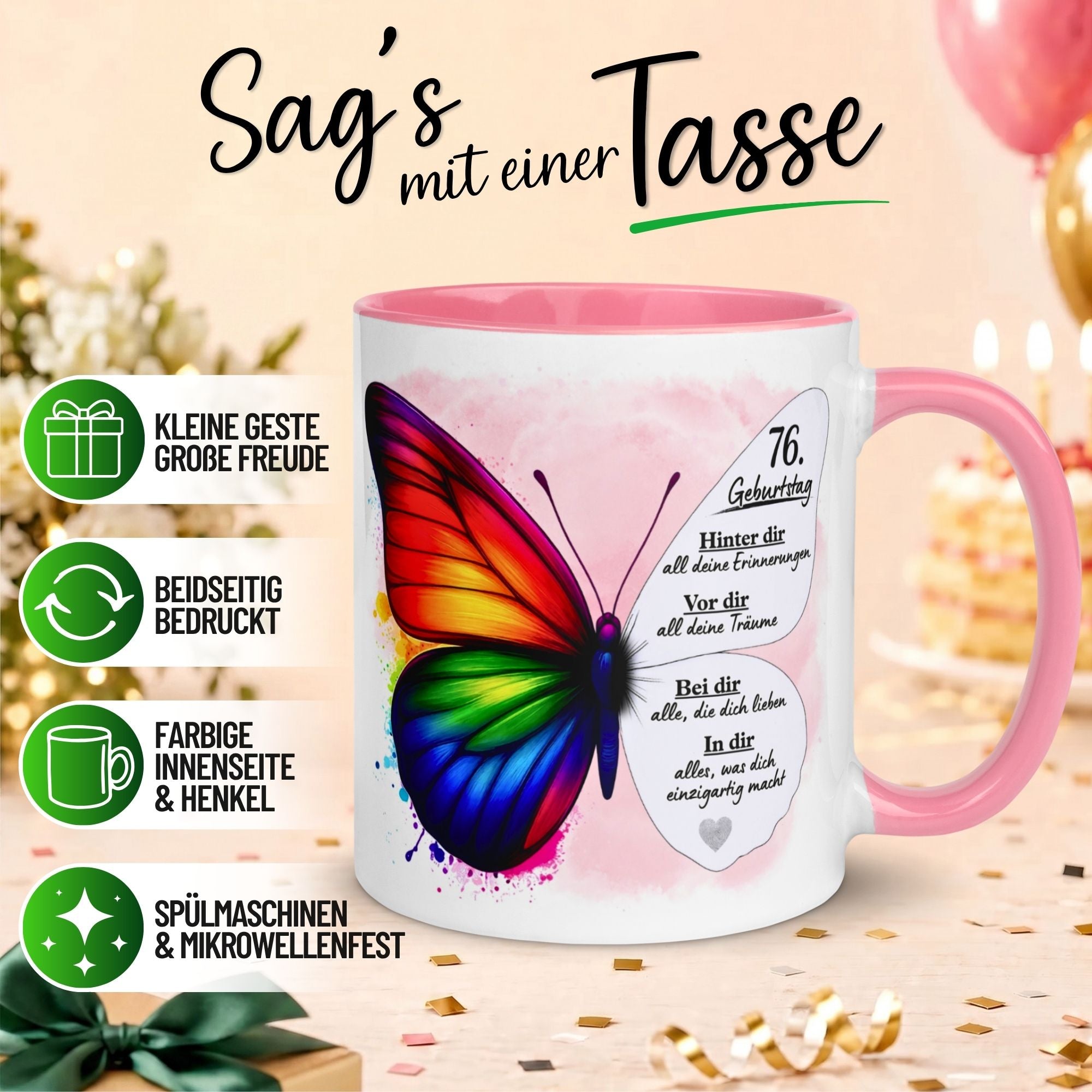 Tasse 76. Geburtstag Frau – „Weil du einzigartig bist“ – Geschenk zum Geburtstag Frauen