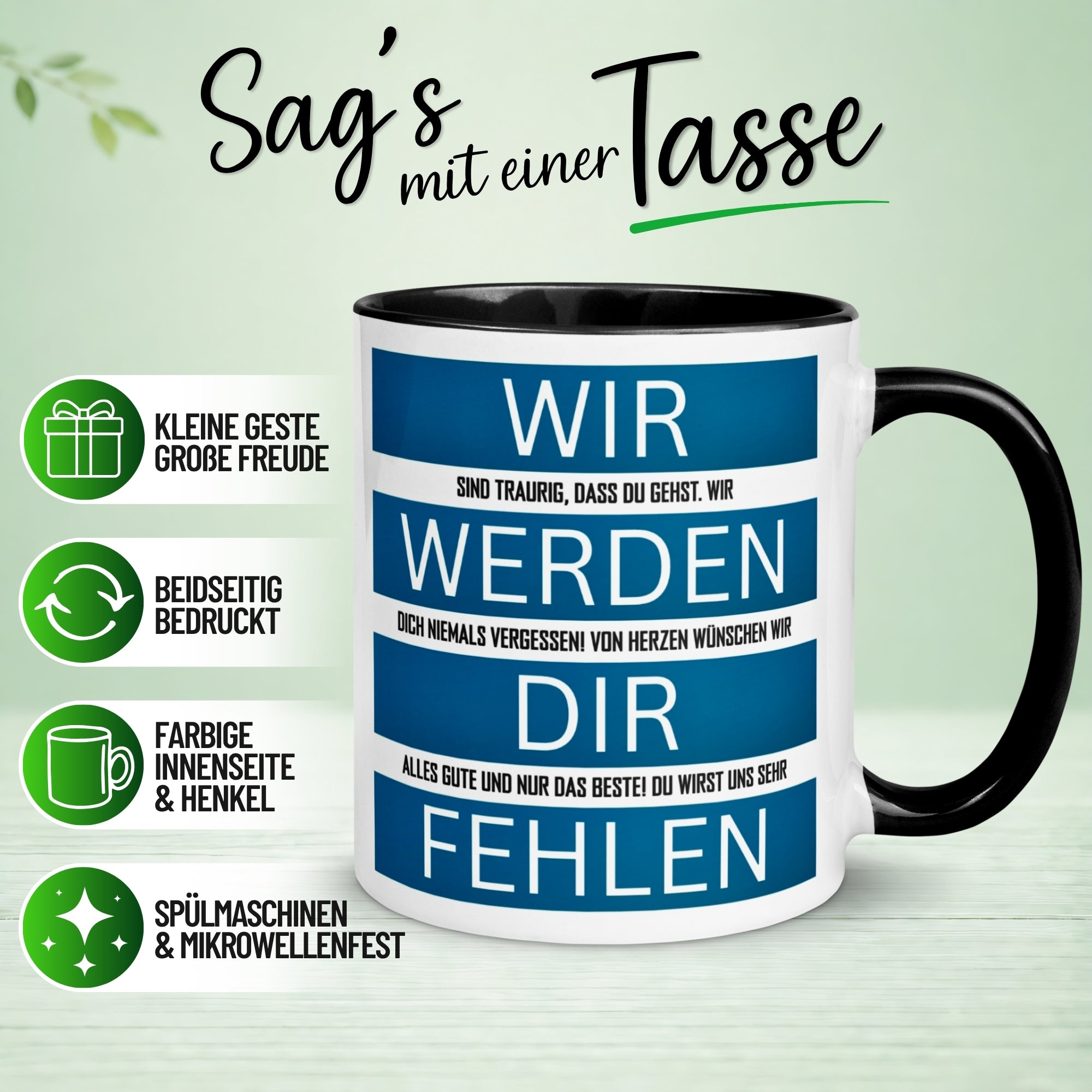 Tasse Abschied – „Wir werden dir fehlen“ – Abschiedsgeschenk Kollegen