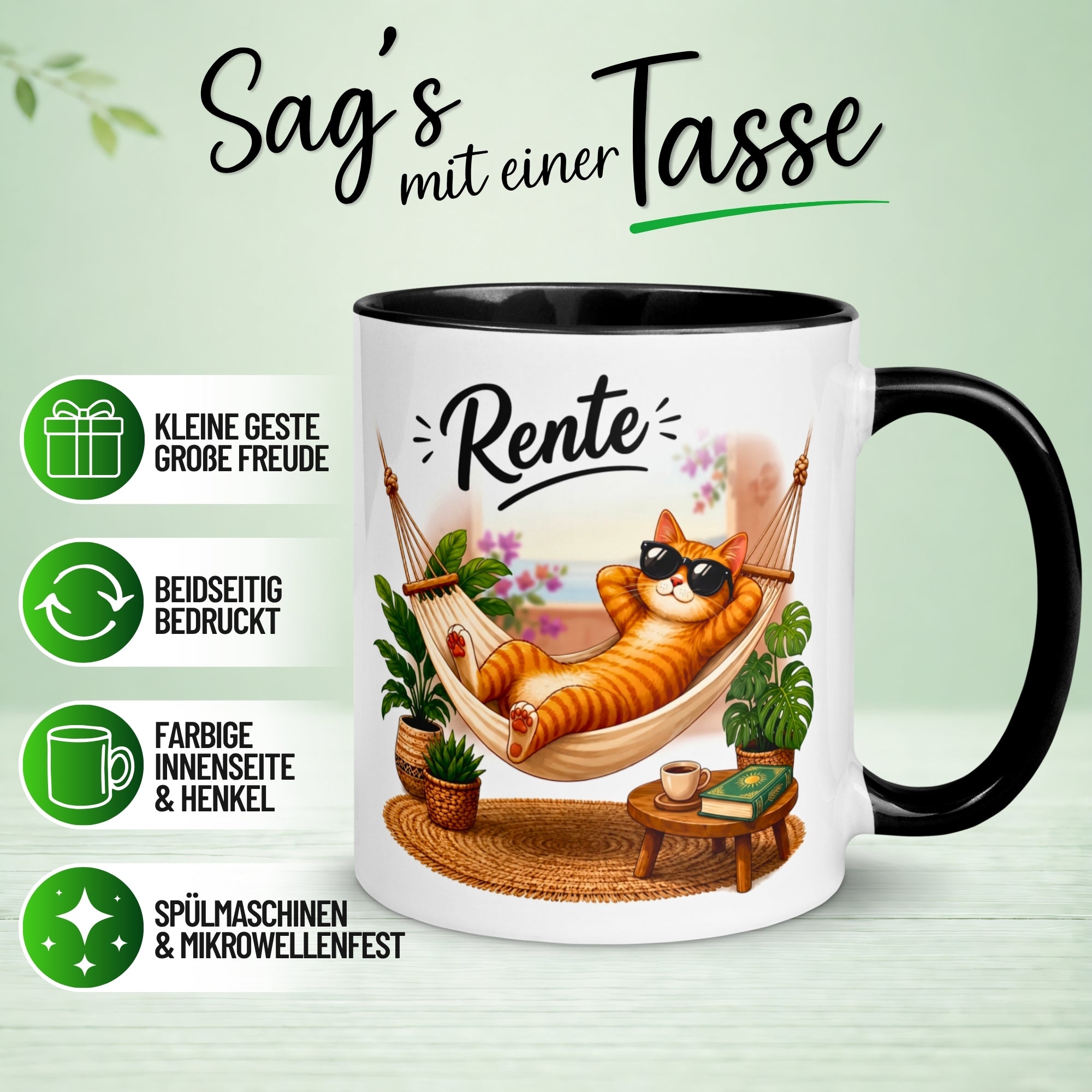 Tasse Rente – „Katze - Ab jetzt gibt’s nur noch Samstage“ – Becher zum Rentenbeginn
