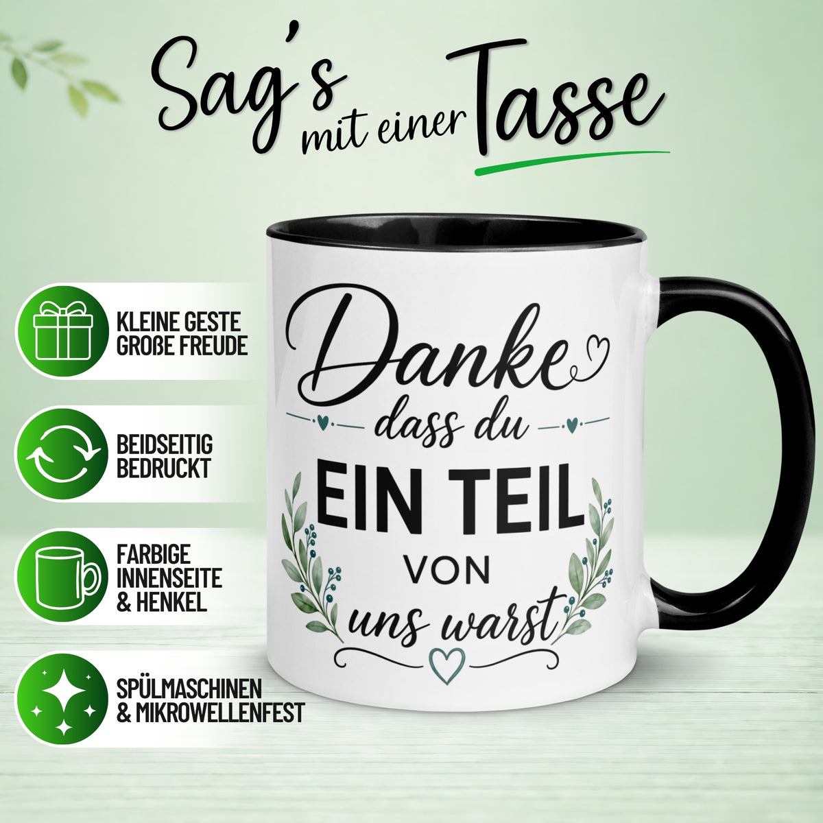 Tasse Abschied – „Danke dass du ein Teil von uns warst“ – Abschiedsgeschenk für Kollegen