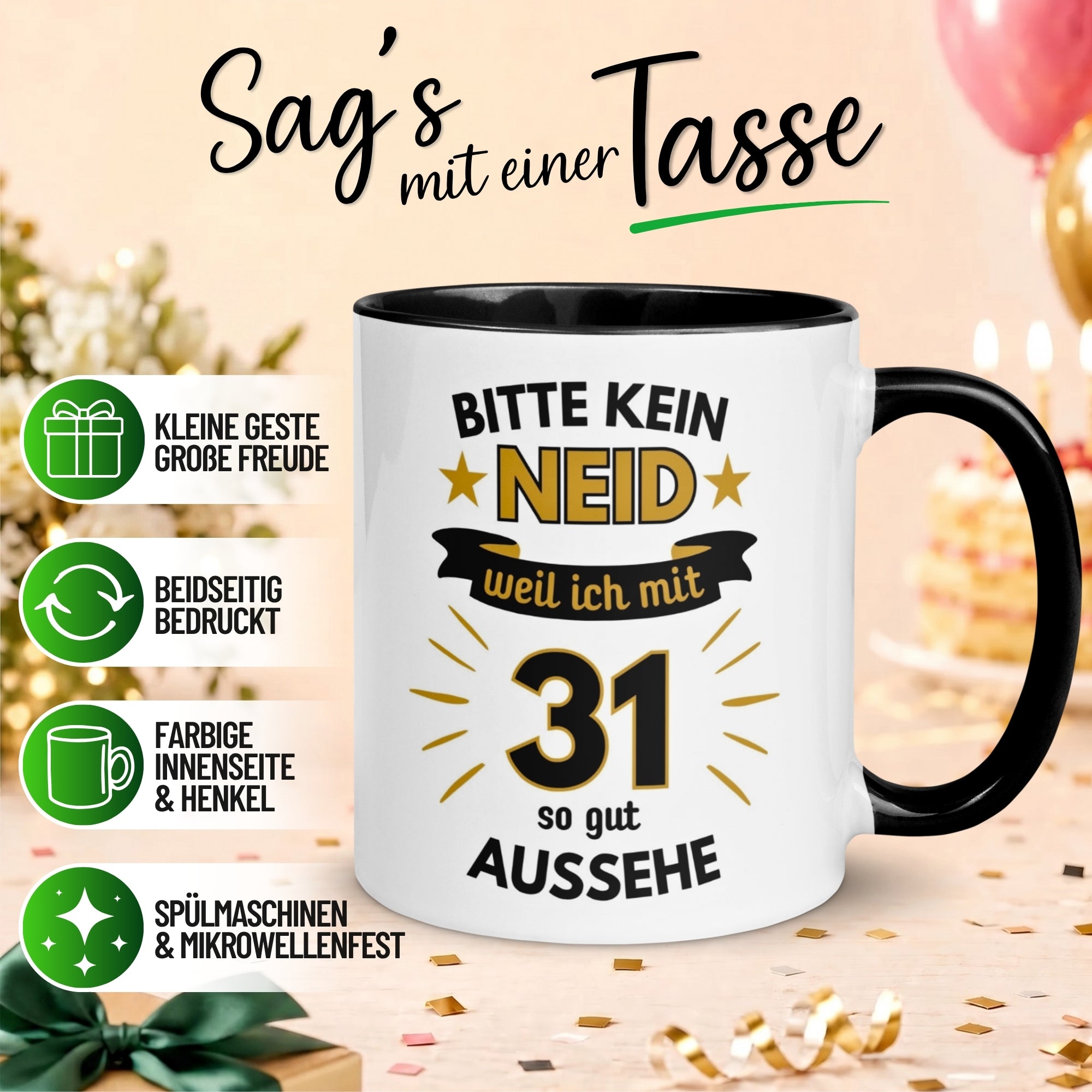 Tasse 31. Geburtstag Mann – „Bitte kein Neid“ – Geschenk zum Geburtstag für Männer