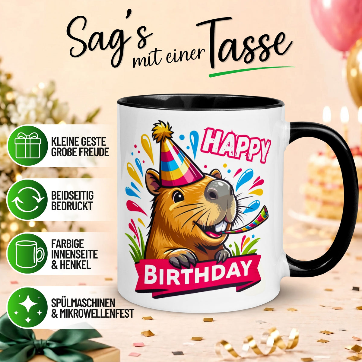 Tasse Geburtstag – „Happy Birthday - Capybara“ – Geburtstagsgeschenk Mann Frau