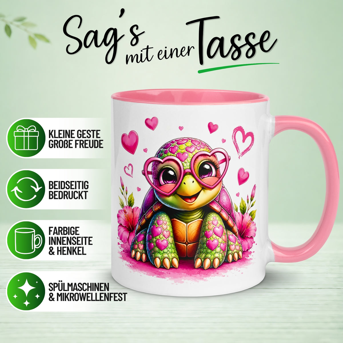 Tasse Schildkröte – „Schildkröte mit Herzbrille“ – Ich liebe Dich Geschenk