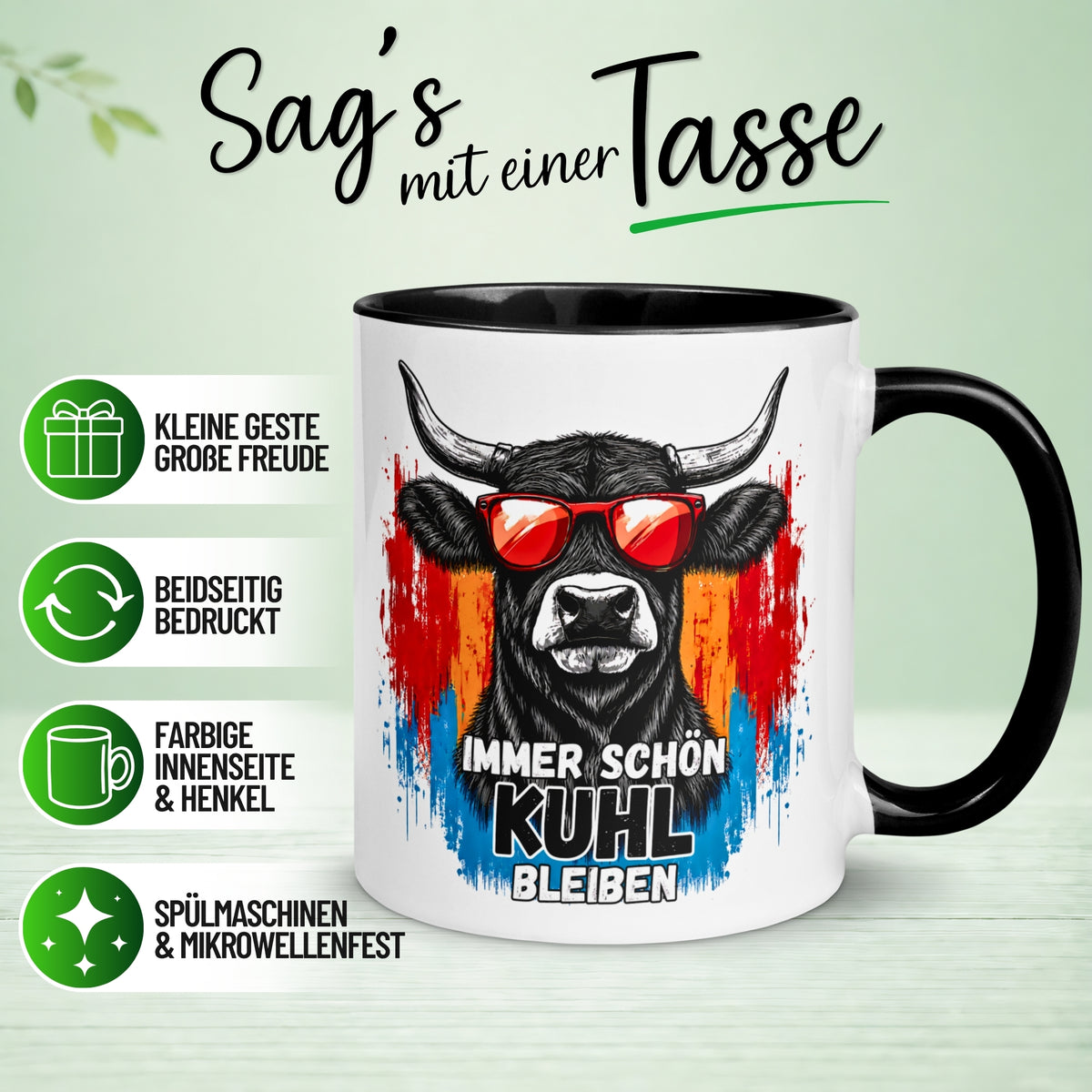 Tasse Kuh – „Immer schön kuhl bleiben“ – lustiger Geschenk Becher für Bauer