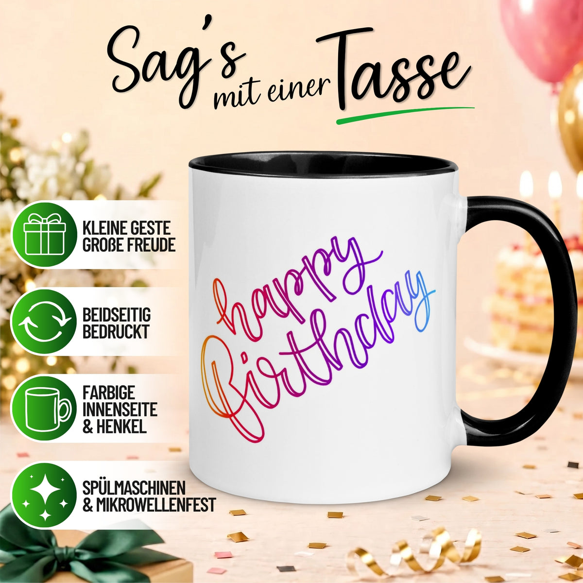 Tasse Geburtstag – „Violettes Happy Birthday“ – Geburtstagsgeschenk Mann Frau