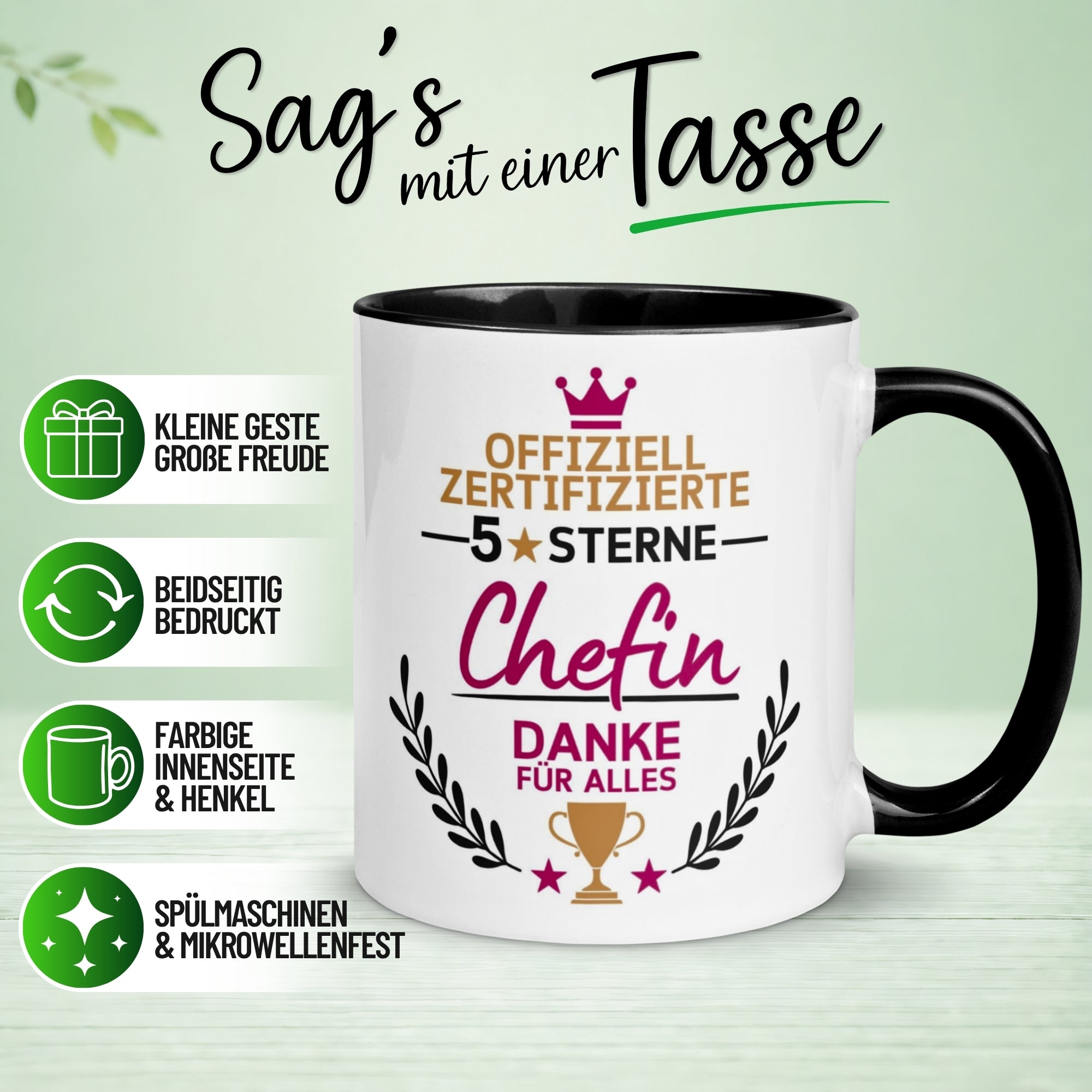 Tasse Chefin – „Offiziell zertifizierte 5-Sterne Chefin“ – Abschiedsgeschenk