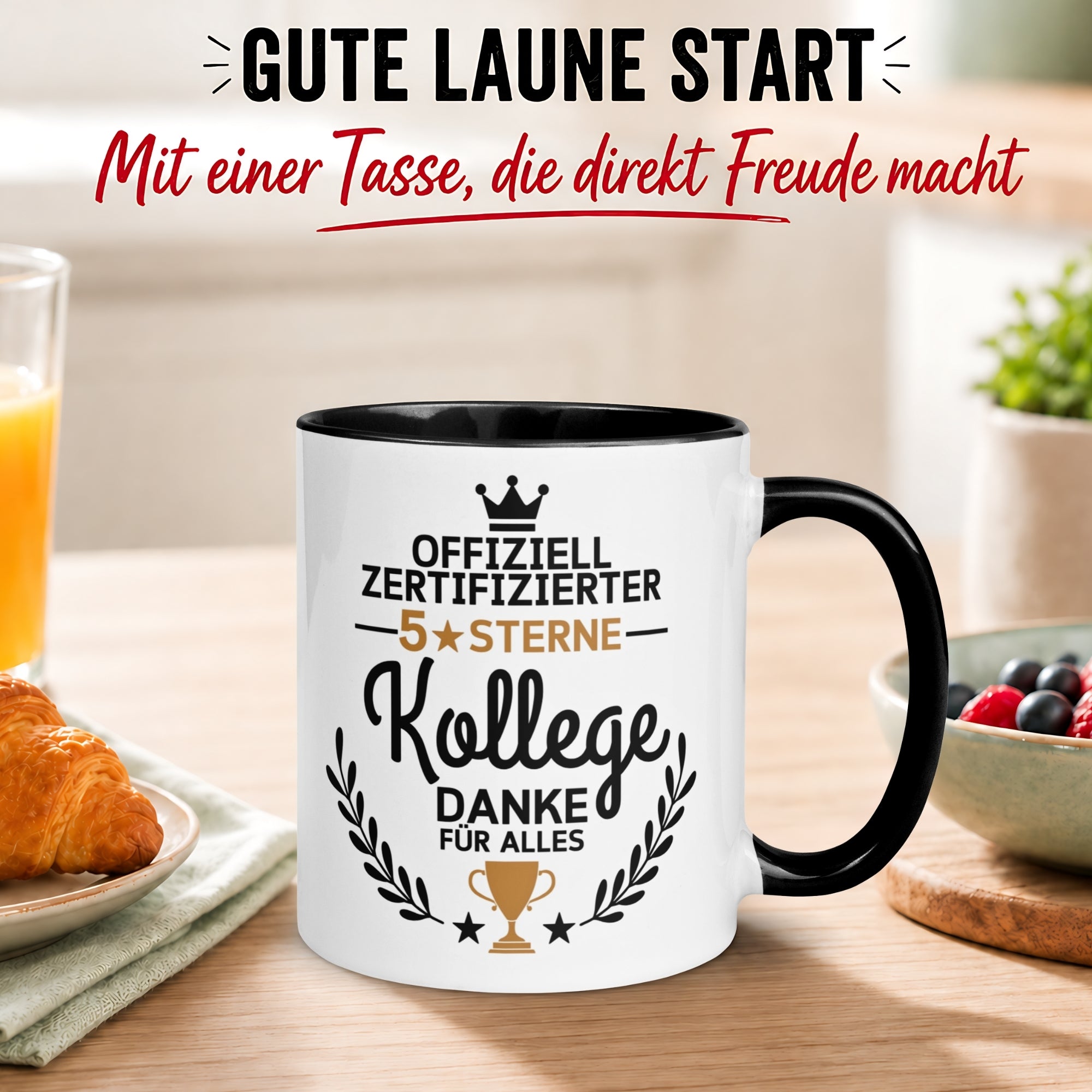 Tasse Kollege – „Offiziell zertifizierter 5-Sterne Kollege“ – Geschenk Abschied Arbeitskollege