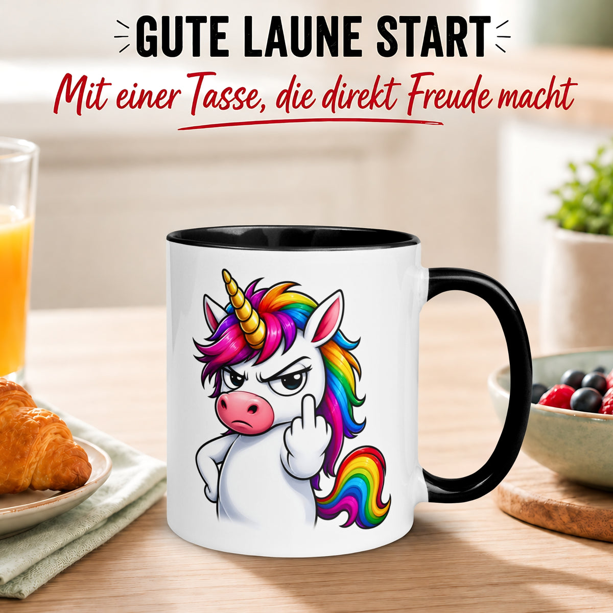 Tasse Einhorn – „Schlechte Laune mit Mittelfinger“ – Morgenmuffel Geschenk