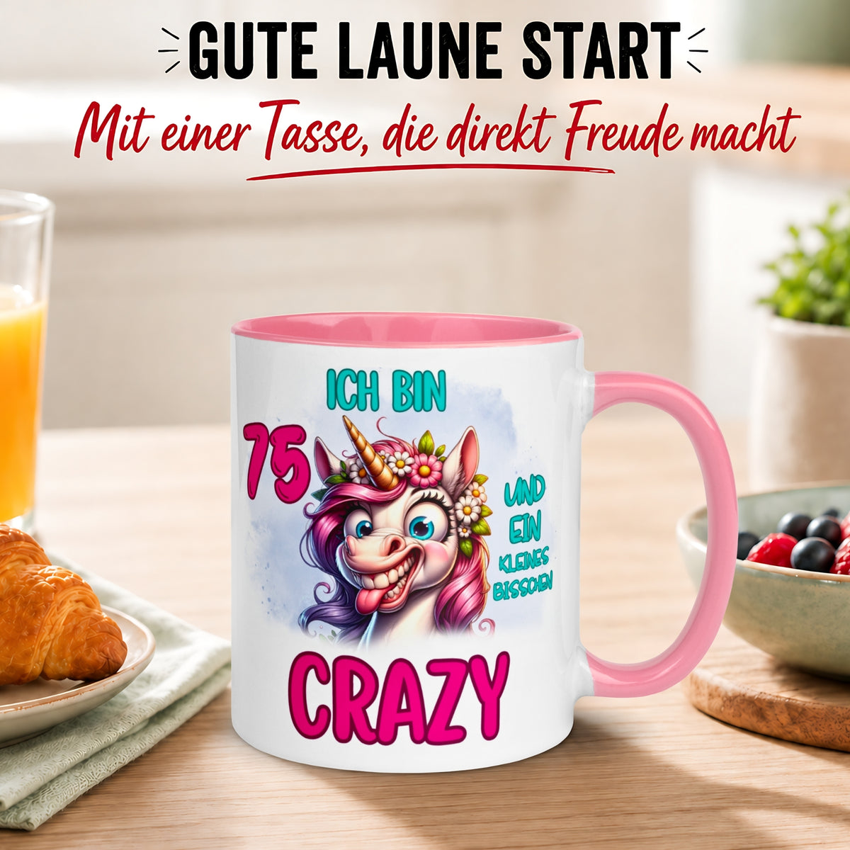 Tasse 75. Geburtstag Frau – „Ich bin 75 und ein kleines bisschen Crazy“ – Geschenk zum Geburtstag Frauen