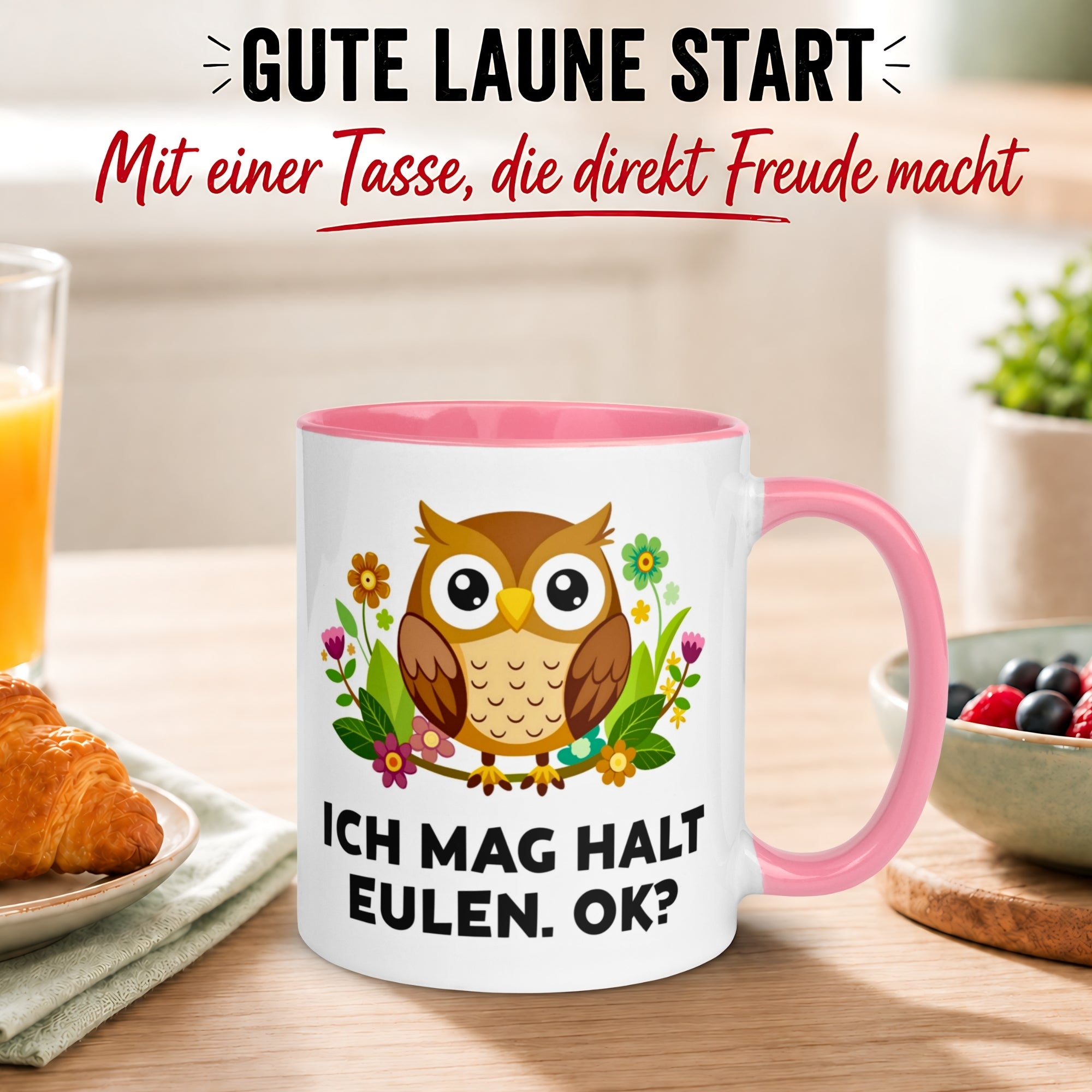 Tasse Eule – „Ich mag halt Eulen - OK“ – lustiger Eulen Geschenk Becher