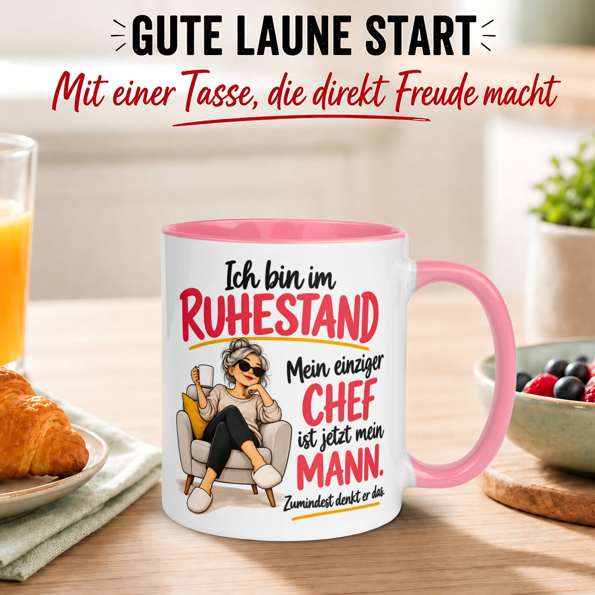 Tasse Rentnerin – „Mein einziger Chef ist jetzt mein Mann“ – Geschenk Ruhestand Frau