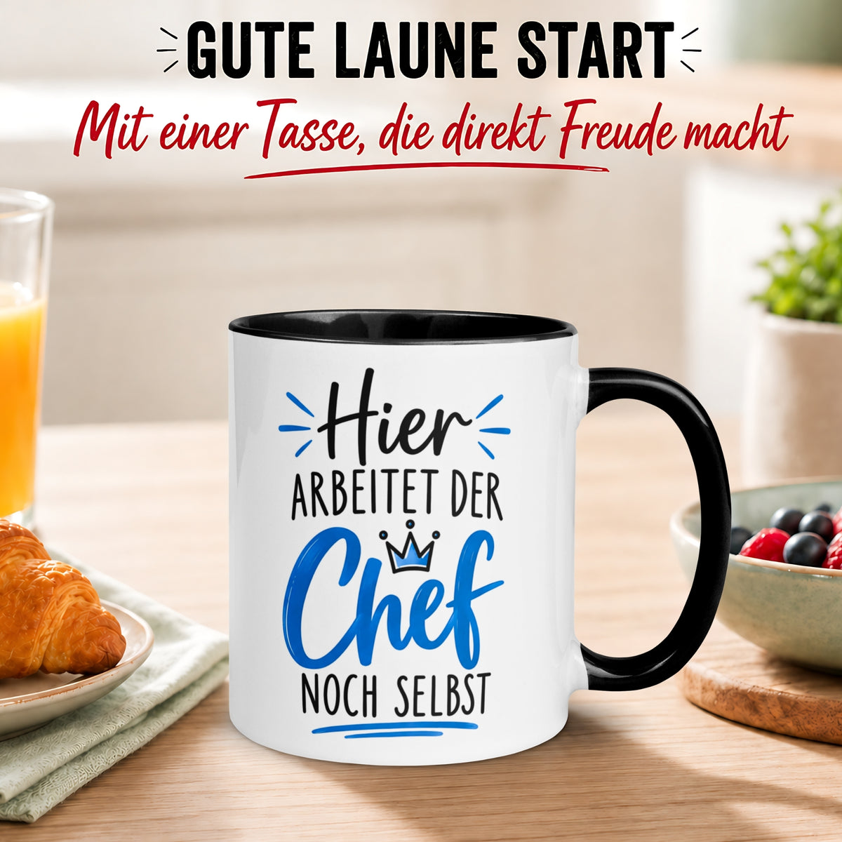 Tasse Chef – „Hier arbeitet der Chef noch selbst“ – Geschenk Kaffeetasse Bester Chef