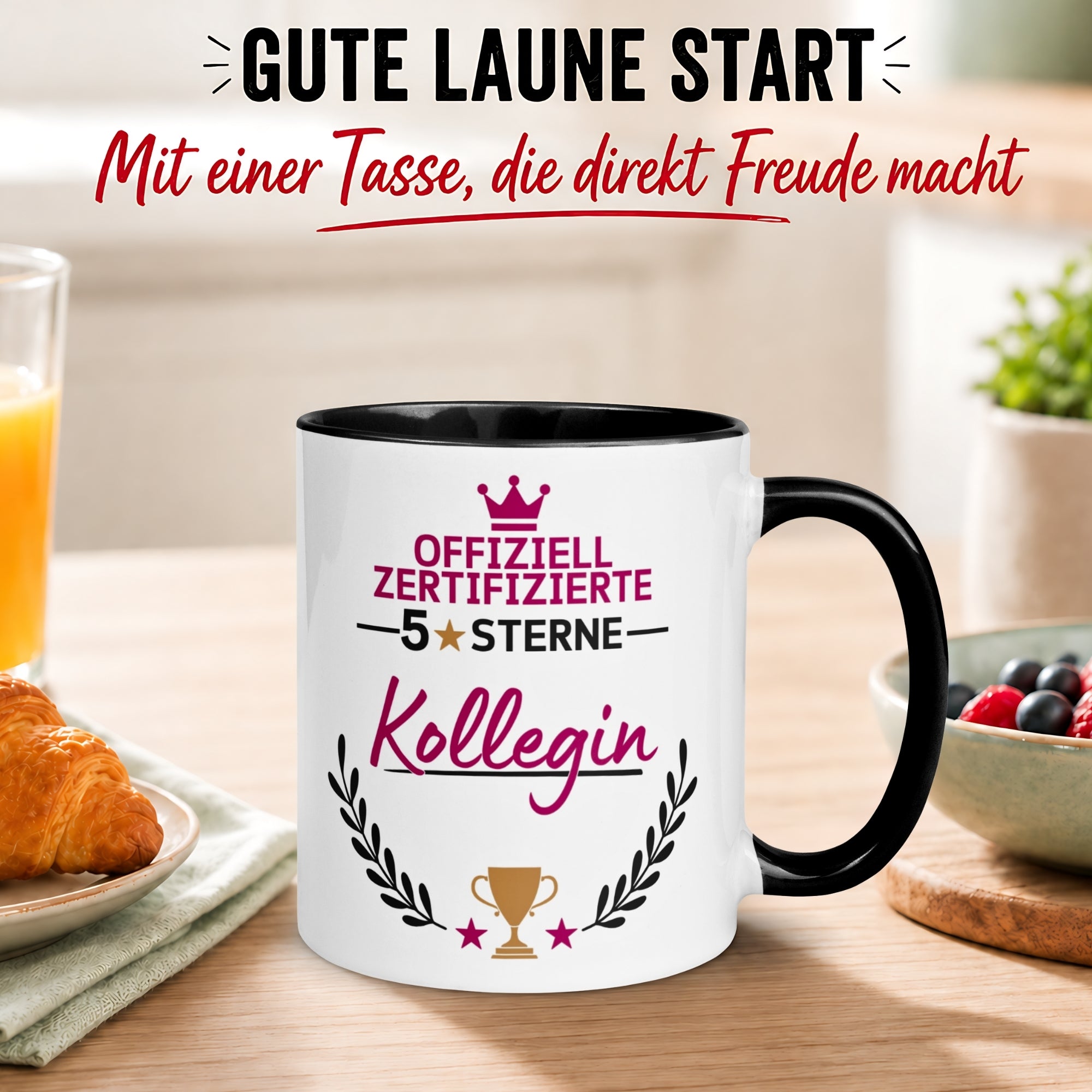 Tasse Kollegin – „Offiziell Zertifizierter 5 Sterne Kollegin“ – Geschenk zum Abschied