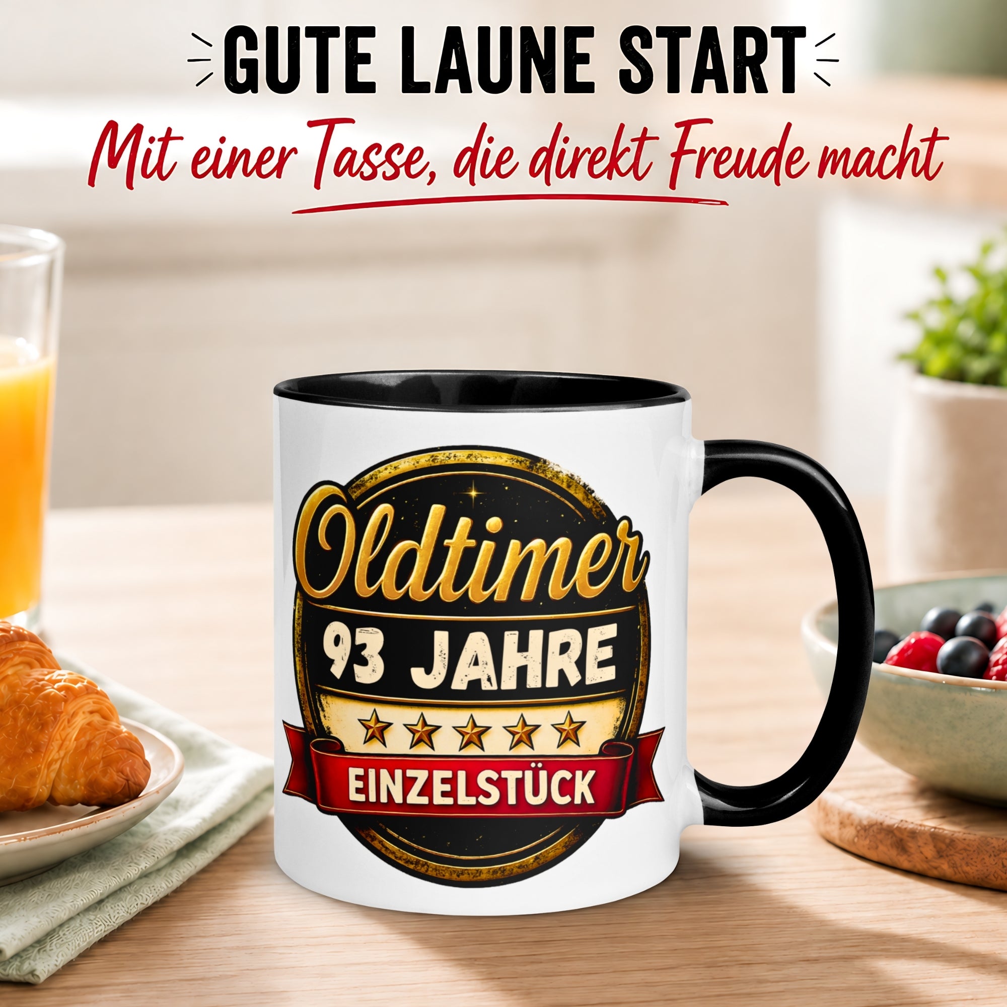 Tasse 93. Geburtstag Mann Frau – „Oldtimer – 93 Jahre – Einzelstück“ – Geschenk zum Geburtstag Männer Frauen