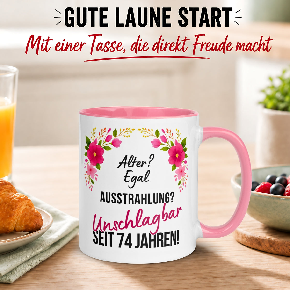 Tasse 74. Geburtstag Frau – „Ausstrahlung Unschlagbar seit 74 Jahren“ – Geschenk zum Geburtstag Frauen