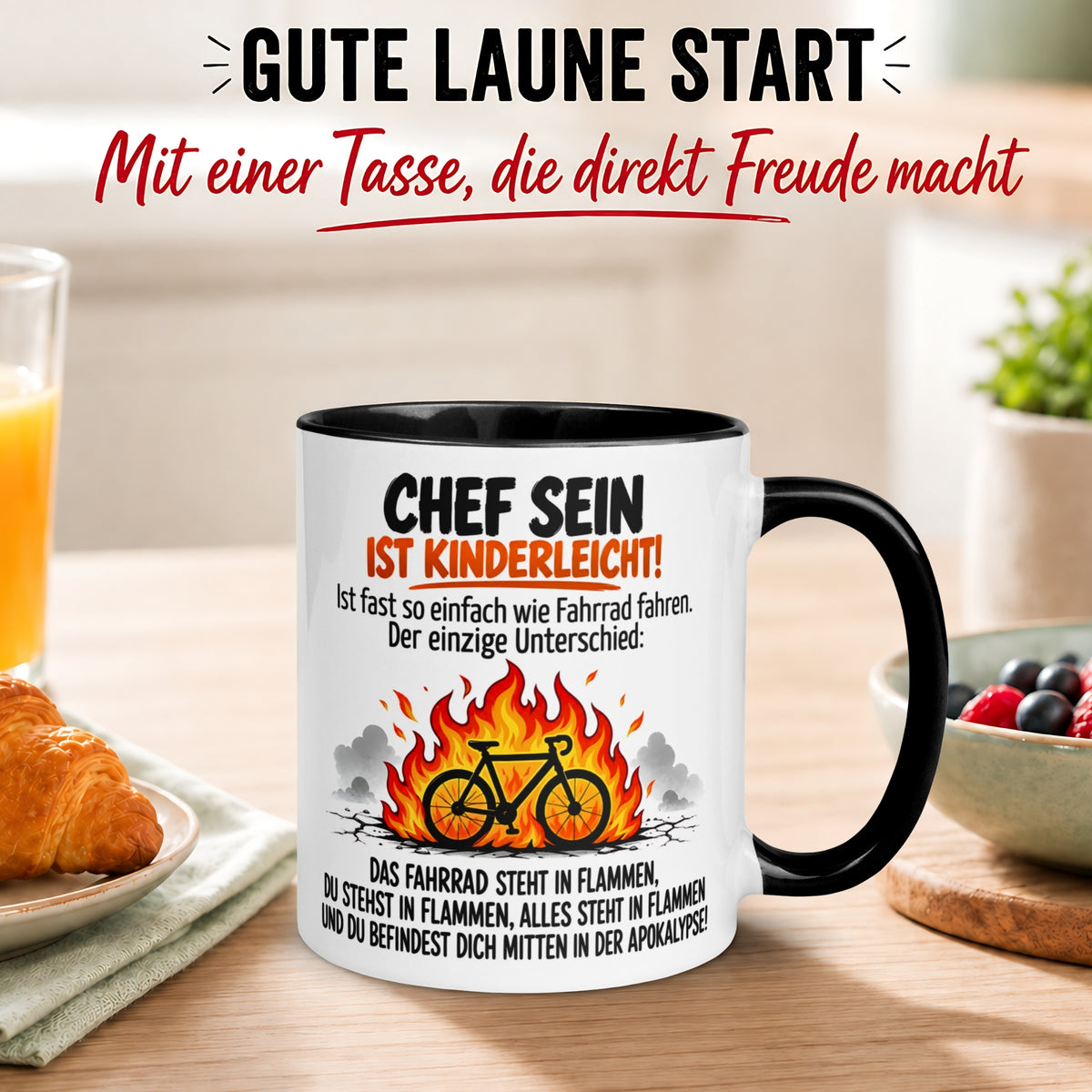 Tasse Chef – „Chef sein ist wie Fahrrad fahren in der Apokalypse“ – Geschenk Bester Chef