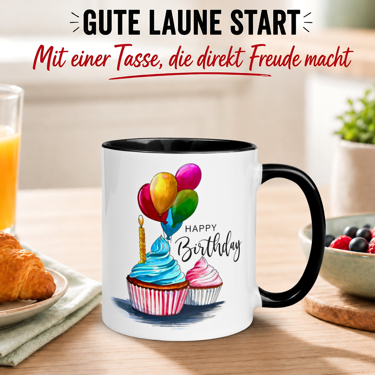 Tasse Geburtstag – „Cupcakes & Ballons“ – Geburtstagsgeschenk Mann Frau