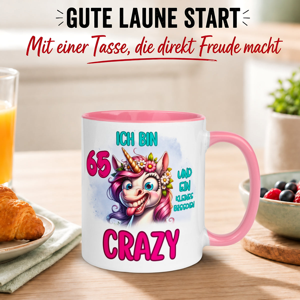 Tasse 65. Geburtstag Frau – „Ich bin 65 und ein kleines bisschen Crazy“ – Geschenk zum Geburtstag Frauen