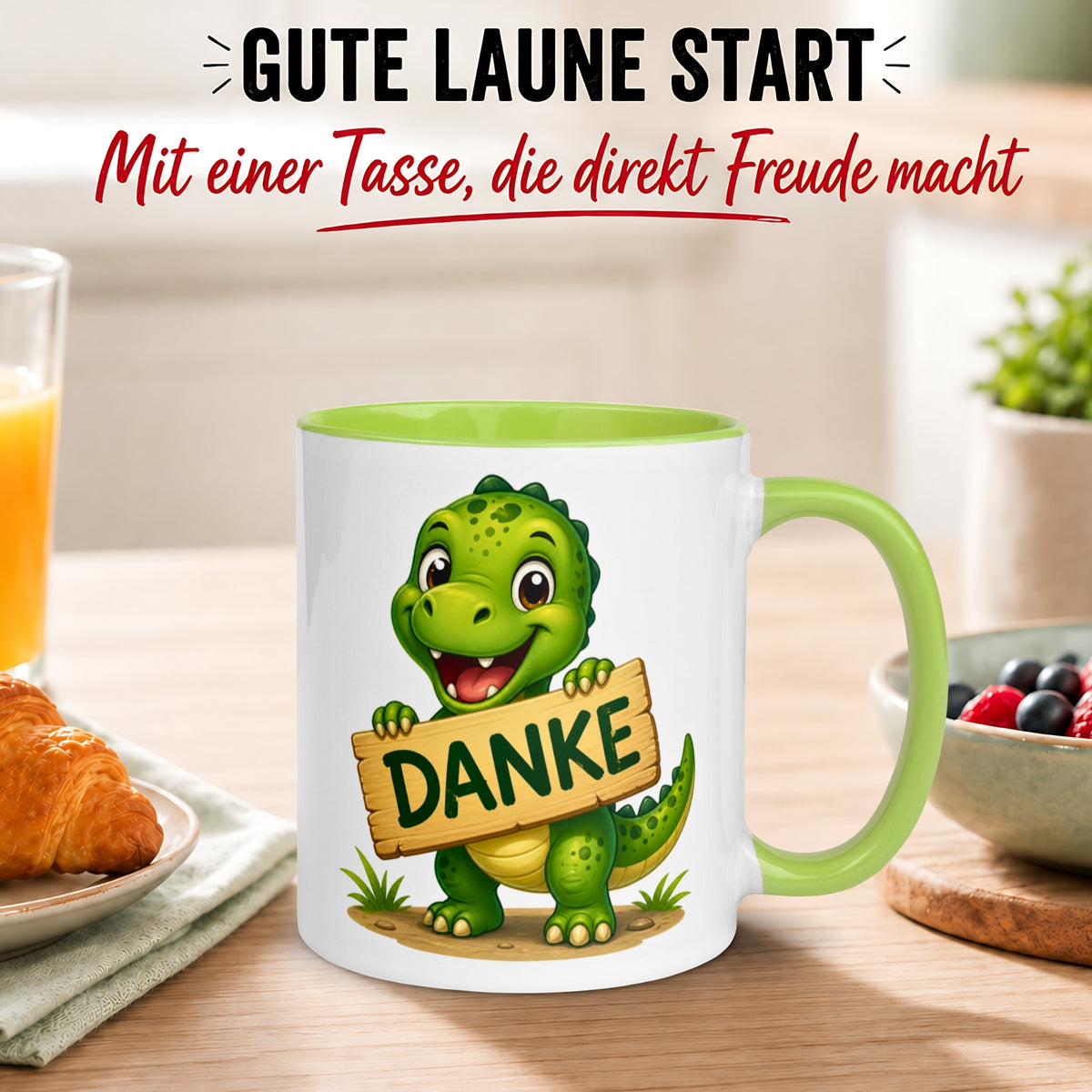 Tasse Dinosaurier – „Danke Schild“ – Dino Dankeschön Geschenk Becher